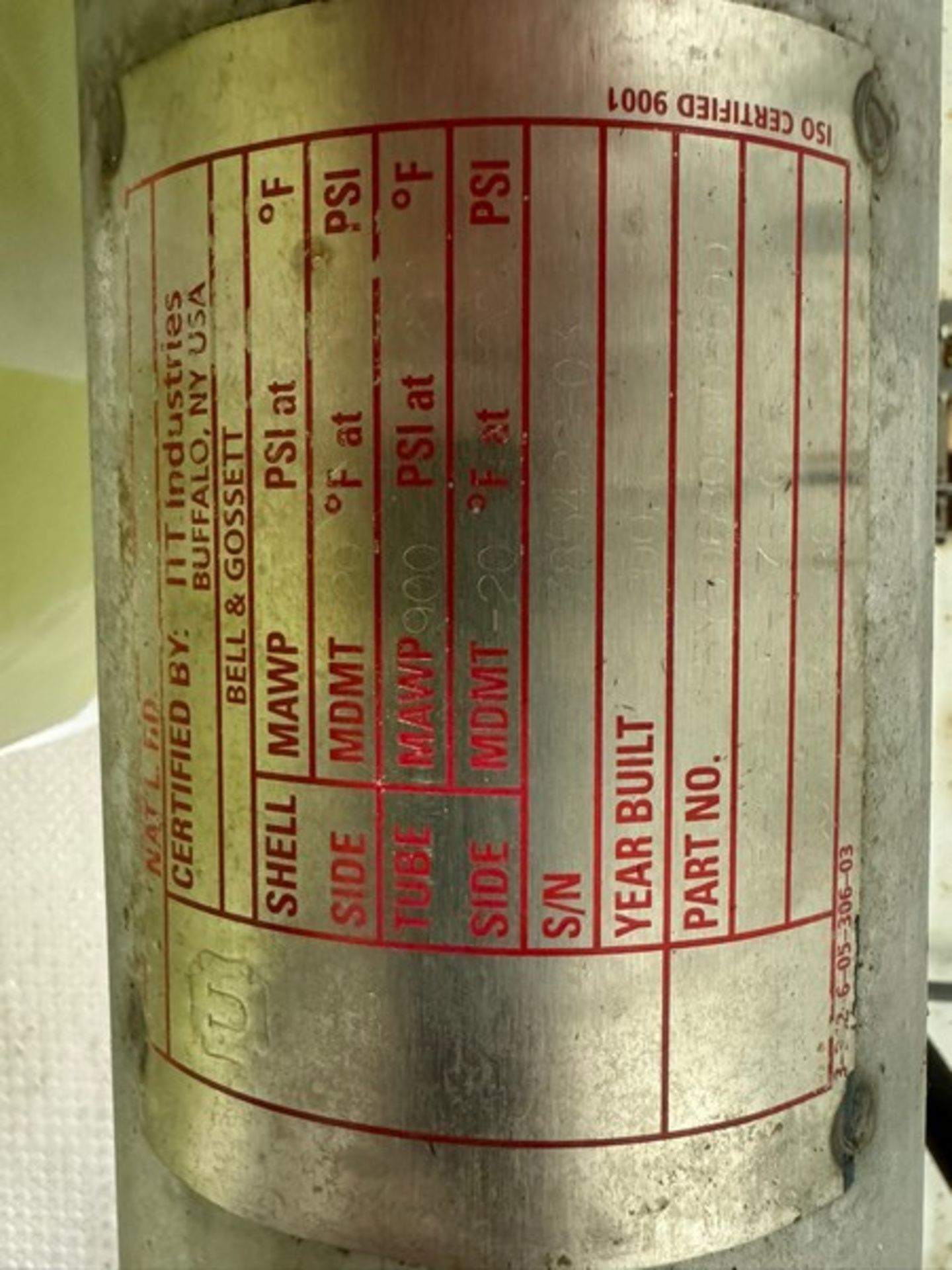 Bell & Gossett S/S Heat Exchanger, S/N 785422-03, Shell Side: MAWP 150 PSI @ 200 F; MDMT -20 F @ 150 - Image 4 of 4