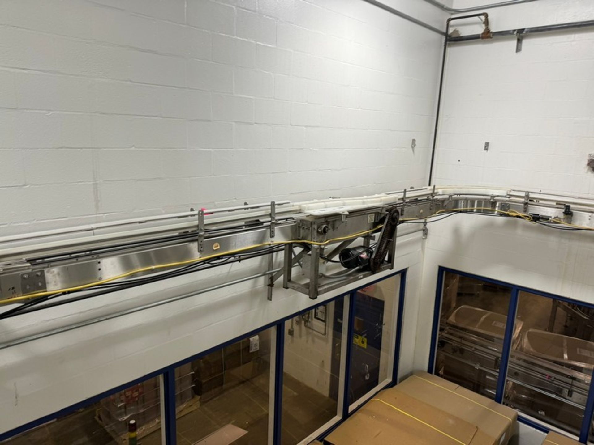 S/S Overhead Product Conveyor, with Guides & Drives, Overall Length: Aprox. 110 ft. (NOTE: From - Image 8 of 8