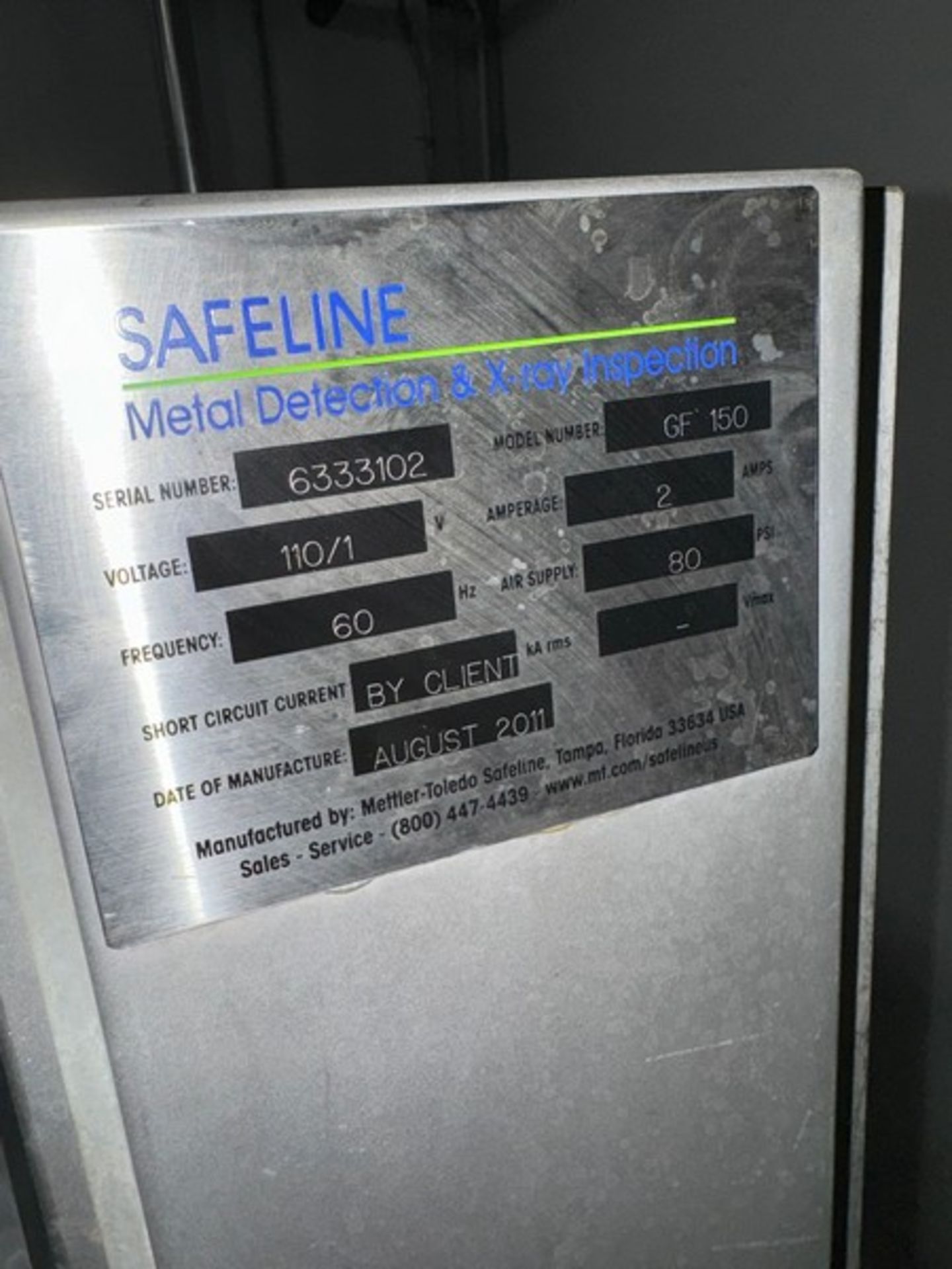 2011 Mettler Toledo Safeline Flow Thru S/S Metal Detector, M/N GF 150, S/N 6333102, with Digital - Image 8 of 12