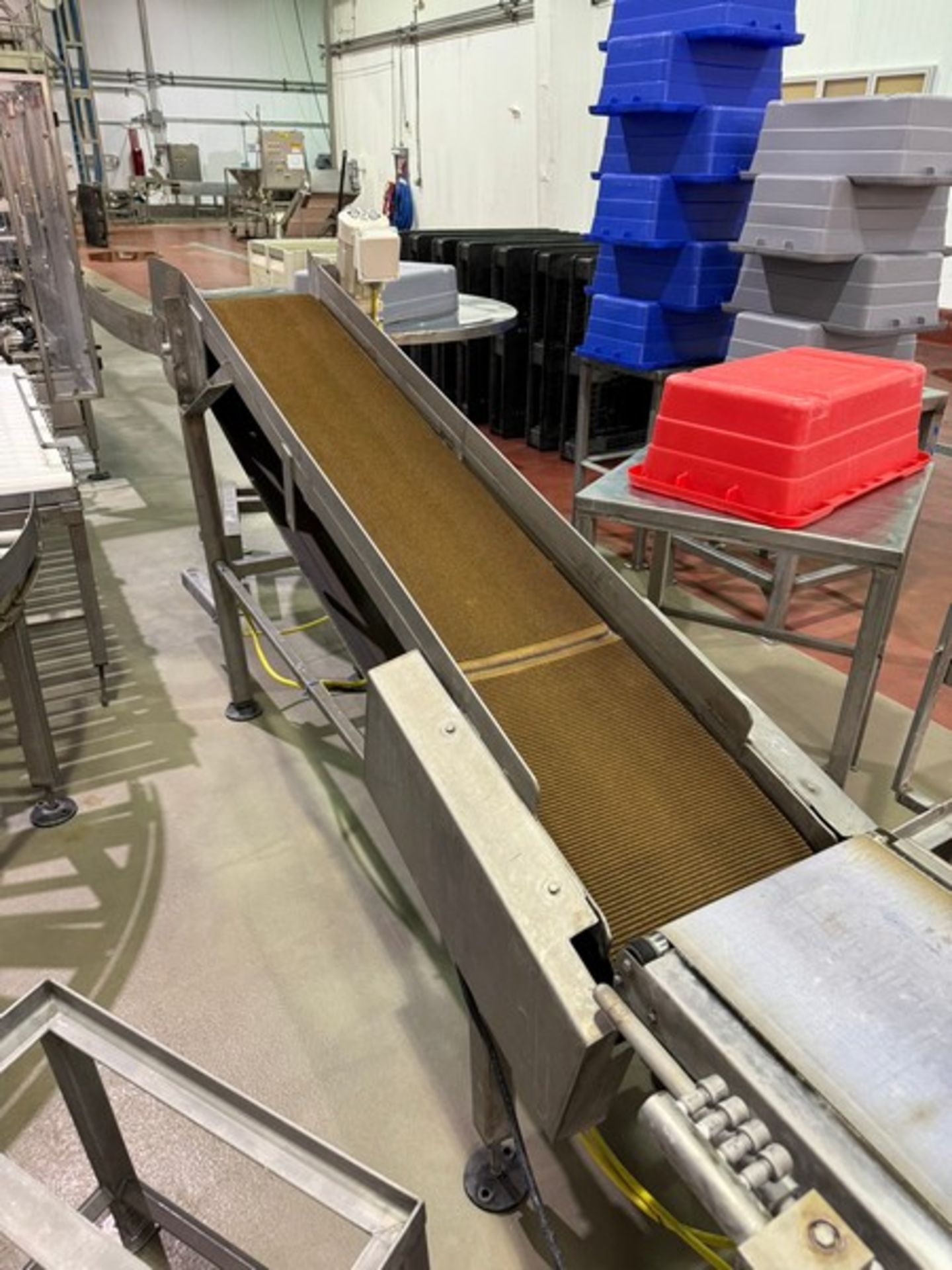 Incline Transfer Conveyor, with Aprox. 12” W Belt, with Motor, Peak to Floor Dims.: Aprox. 45” H,