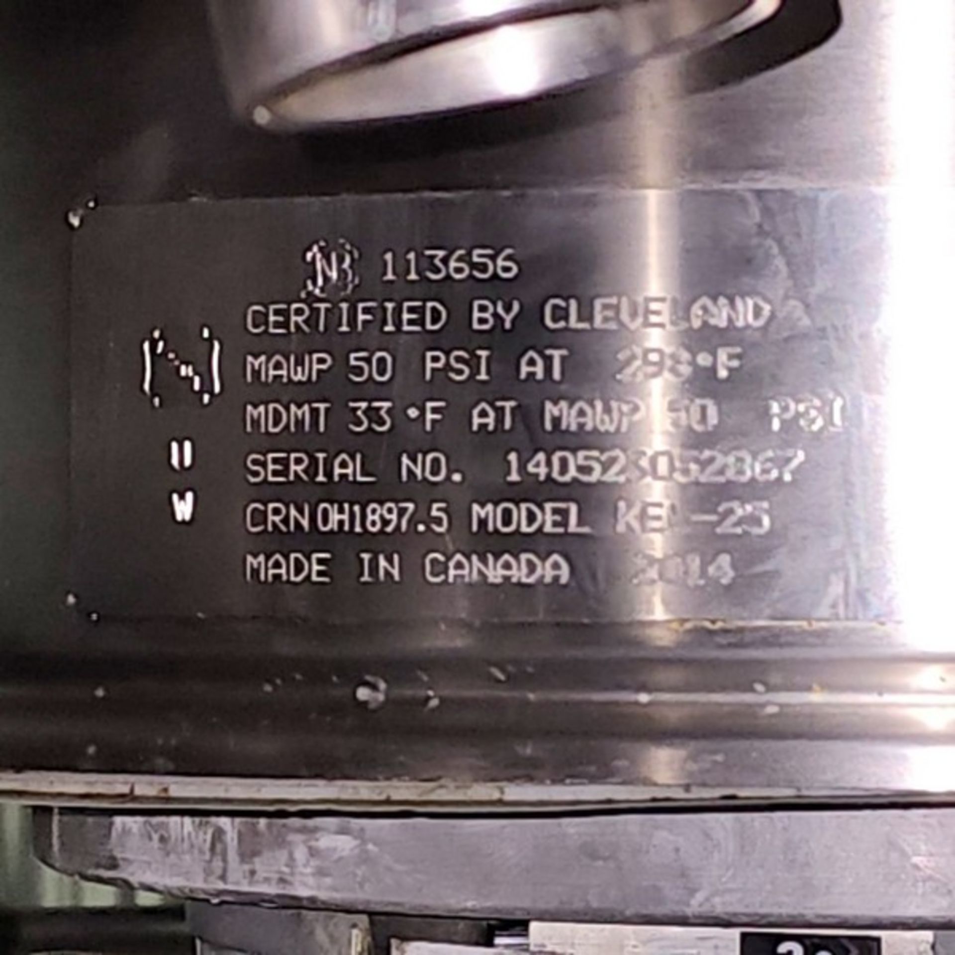 Cleveland Model KEL.Steam Jacketed ElectricKettle. Serial Number 10923052154. 440/480 volts 3 - Image 5 of 5