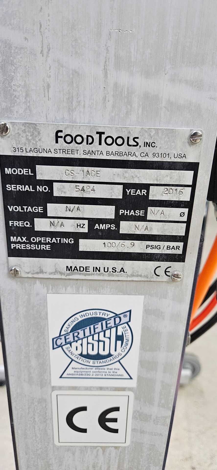 Food Tools Round Cake Slicer, Model CS-1ACE, S/N 5424, Mfg. 2016, Max. Operating Pressure 100/6.9 - Image 5 of 6