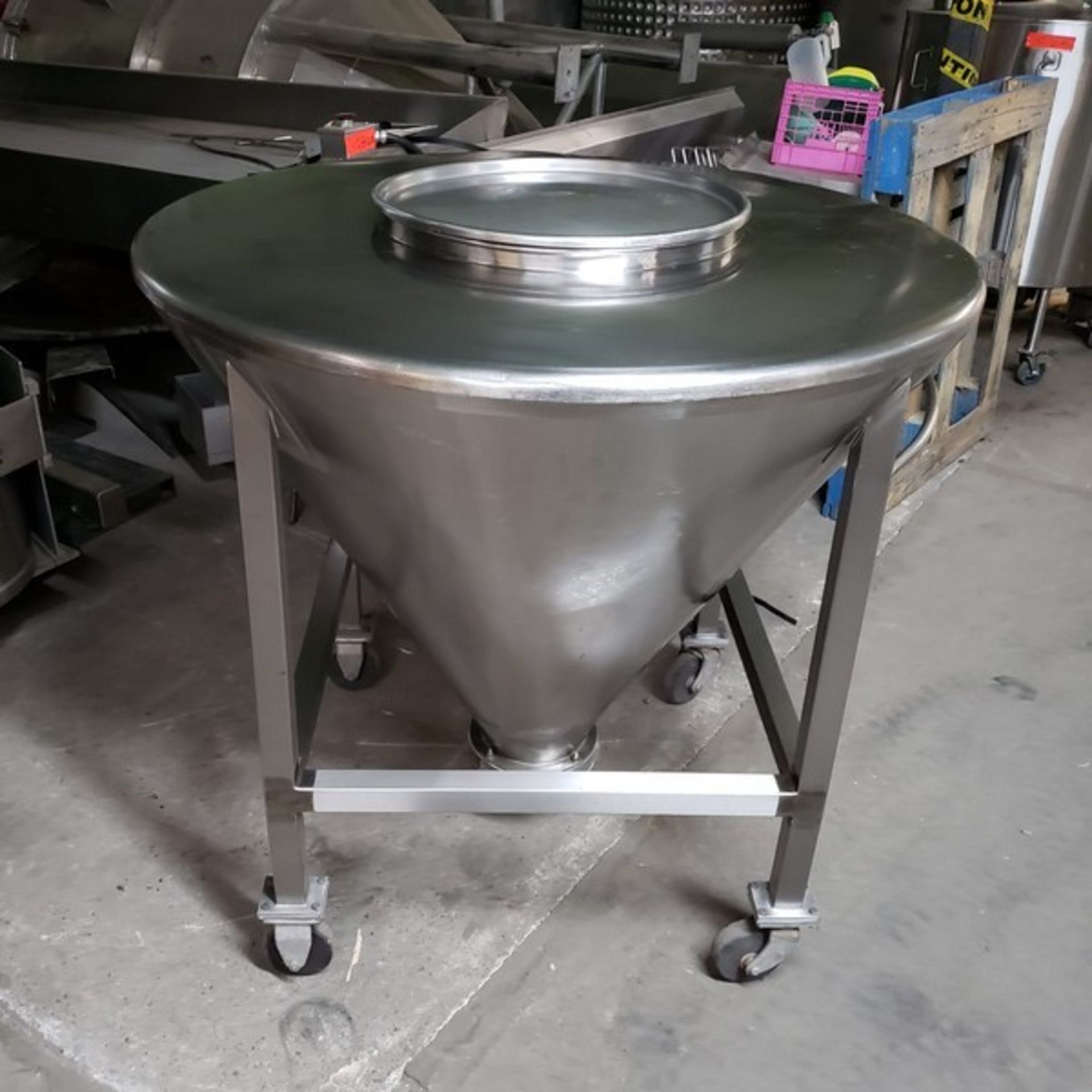Hopper\Tank conic 55'' Diameter x 48''tall 24'' dia. Cover 6 inch butterfly bottom valve outlet.Made - Image 3 of 8