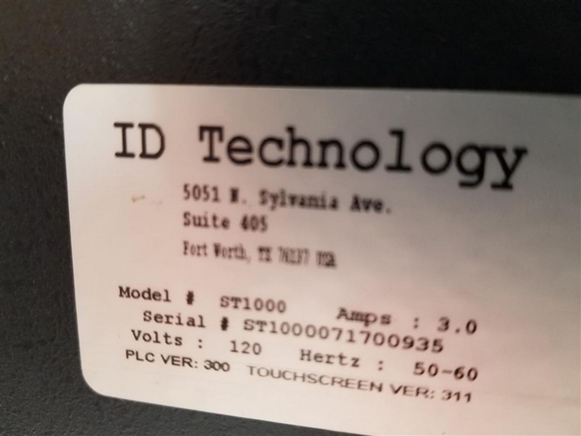ID Technology Label Printer, Model ST1000, S/N ST1000071700935, Volt 120, Touchscreen Version 311 - Image 5 of 5