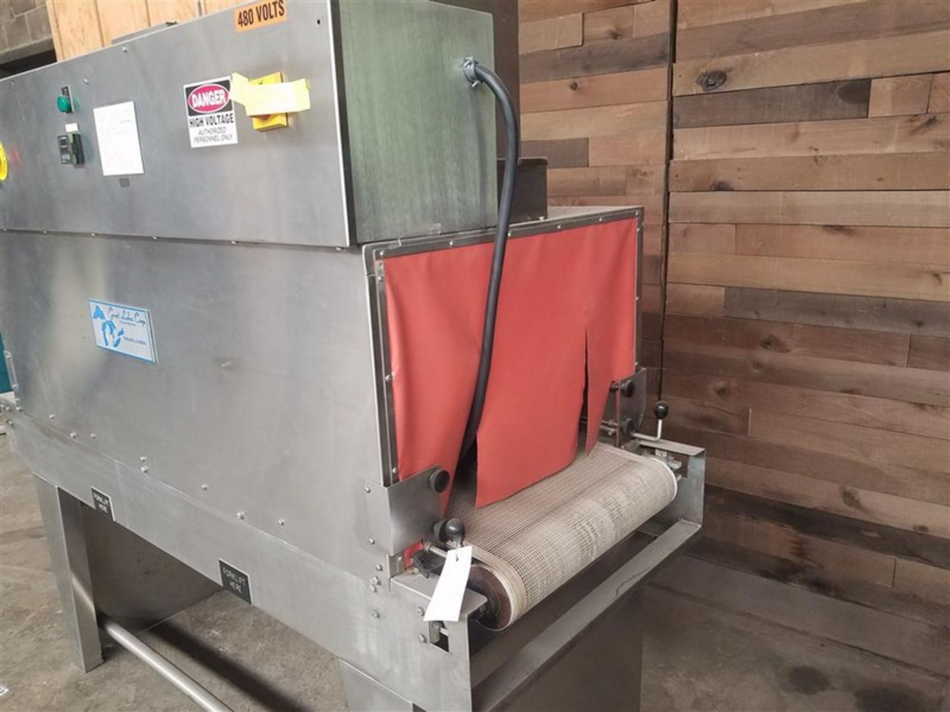 Great Lakes S/S Shrink Tunnel, Model MSD122260, S/N 9127 with Cloth Mesh Belt Conveyor, Aprox. 20-