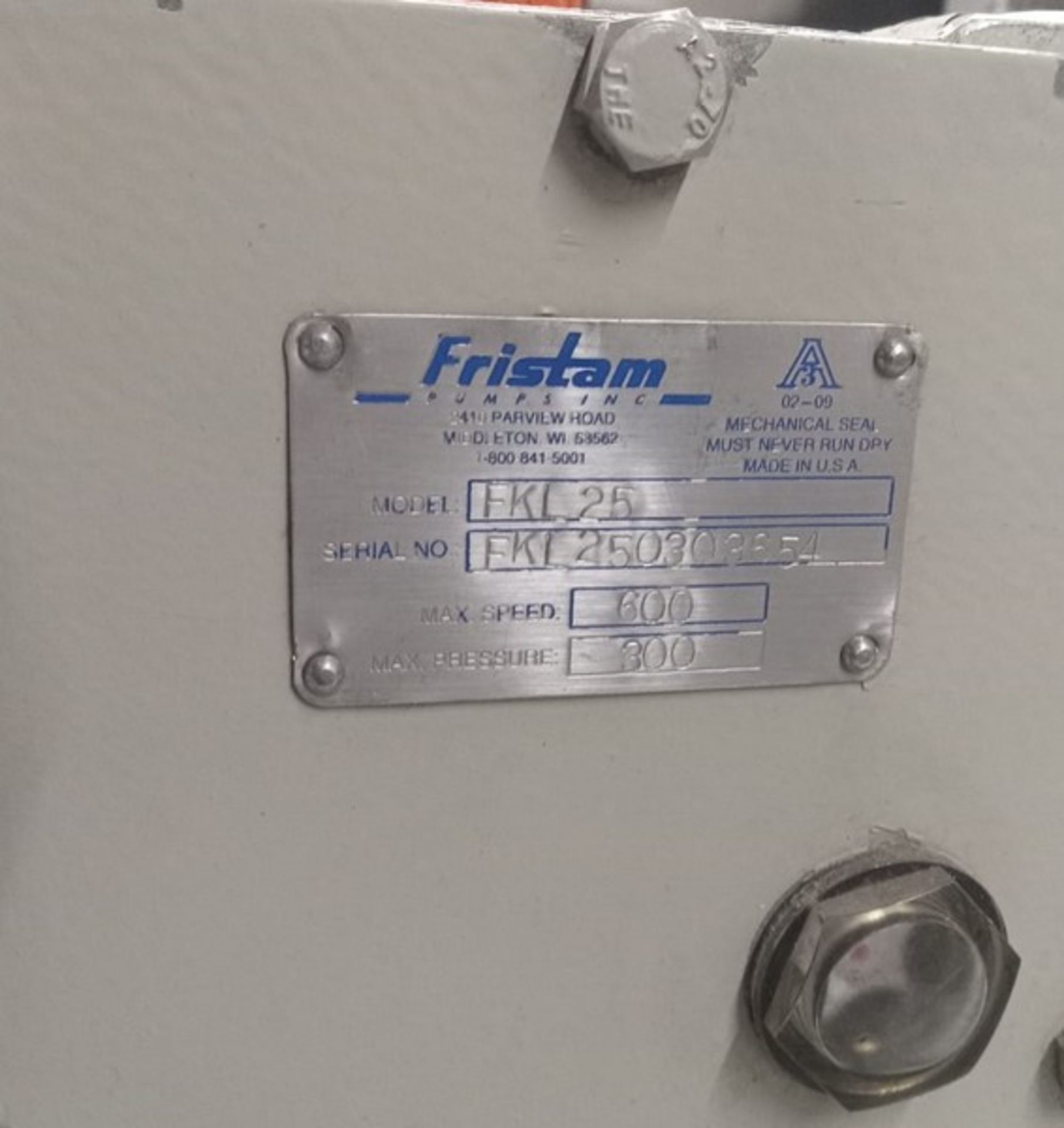 Pump Fristman Model FKL 25 230/400 volts (Inv. #301G) (Loading Fee $150) (Located Huntingdon, - Image 11 of 12