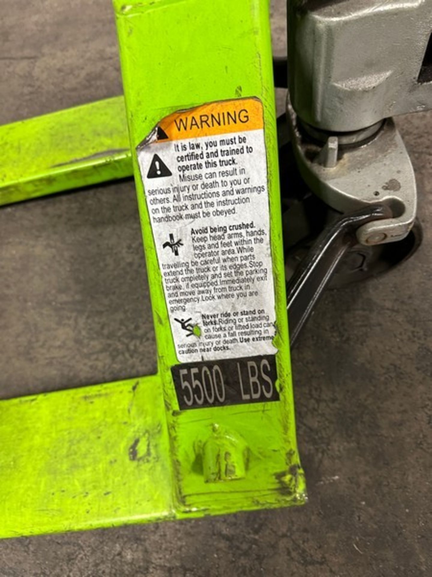 Pallet Jack: Uline 5,500lbs 48 x 27", Lime (Located East Rutherford, NJ) (NOTE: REMOVAL 2-DAYS - Image 2 of 2