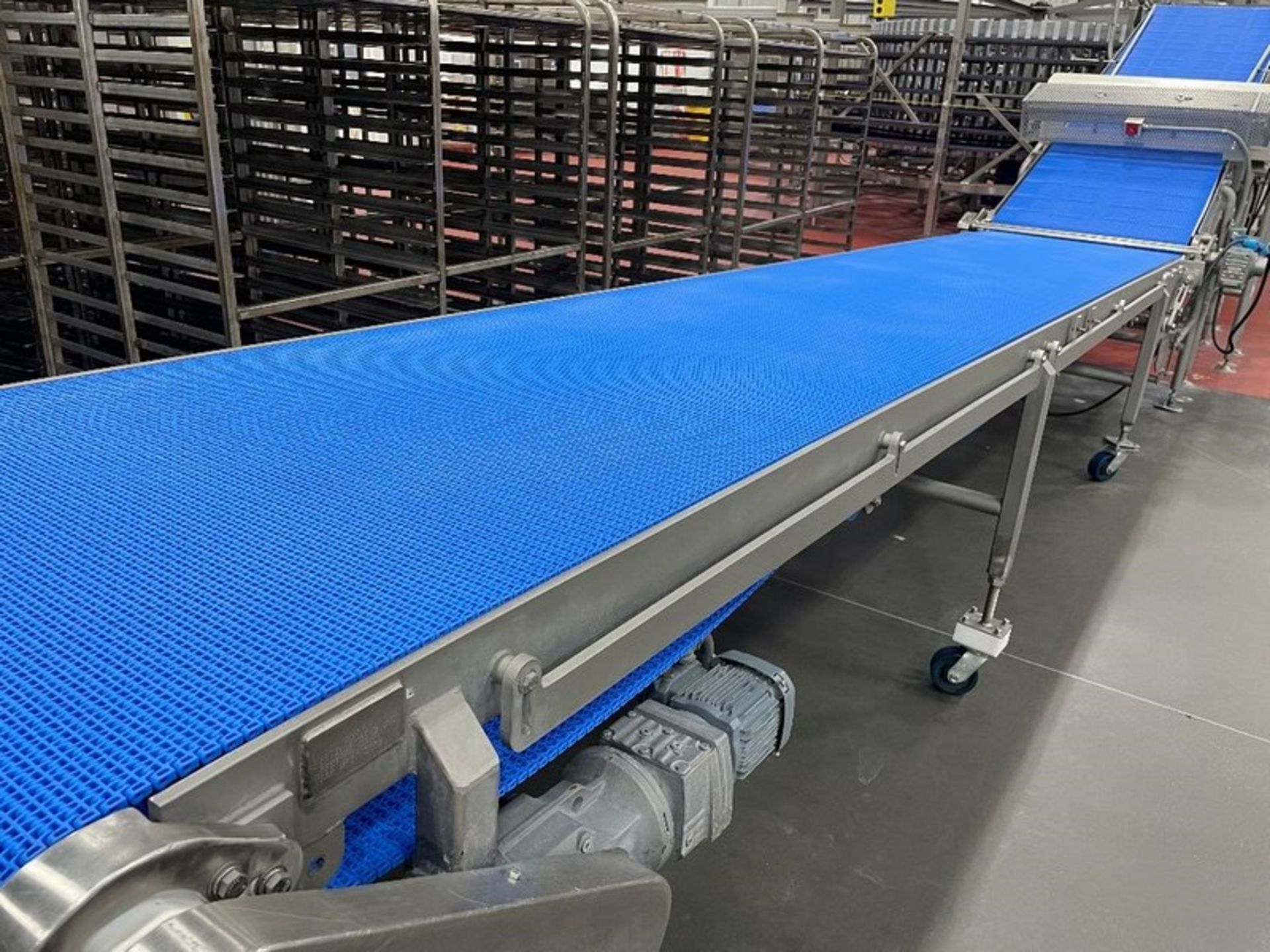 Kofab S/S Blue Belt Intralox Conveyor, Aprox. 36" W x 17 ft. Long, Complete with SEW Drive Motor,