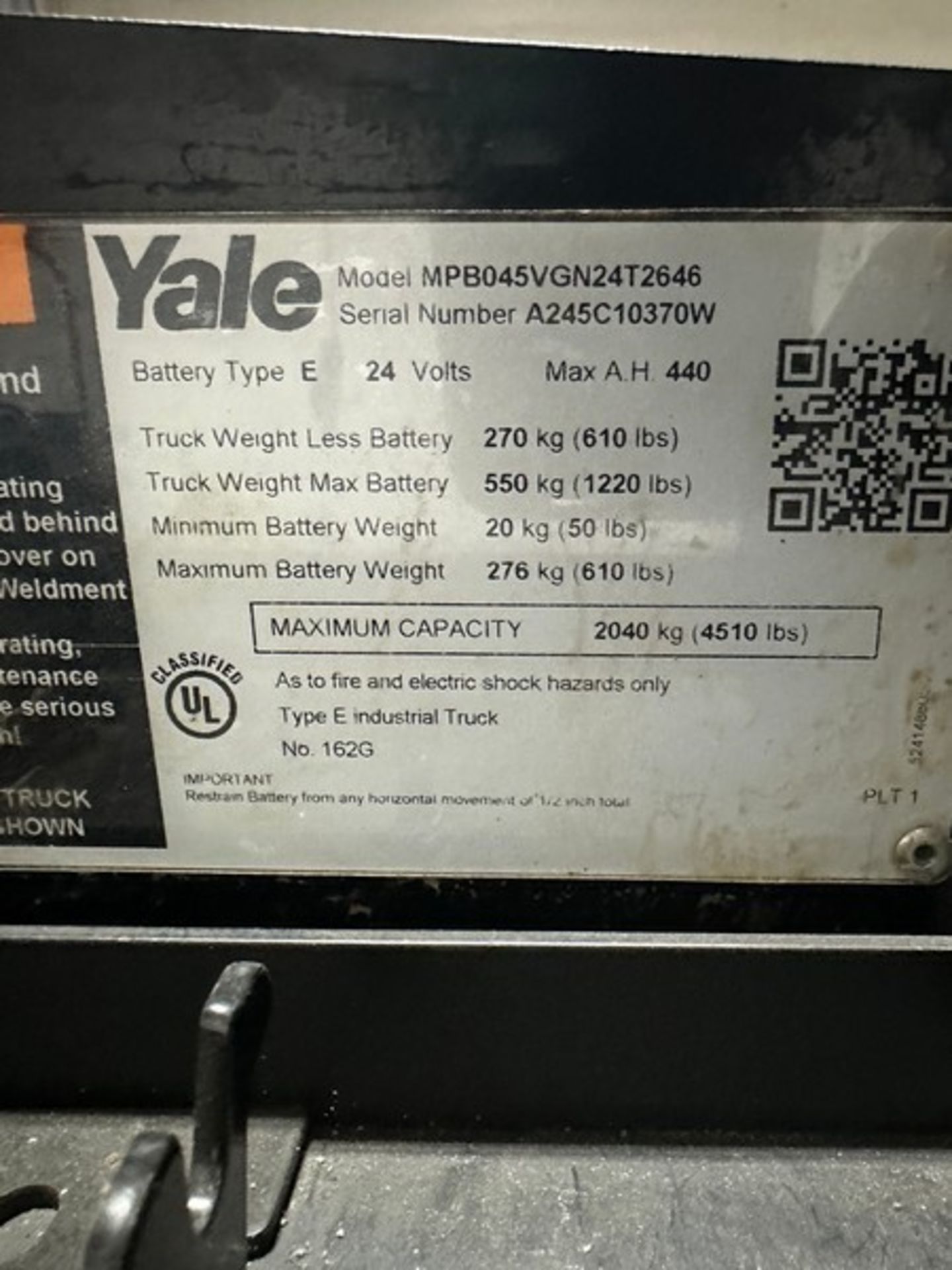 Electric pallet jack: 2021 Yale 581 hrs Walk, mpb045vgn24t2646 (Located East Rutherford, NJ) ( - Image 3 of 10