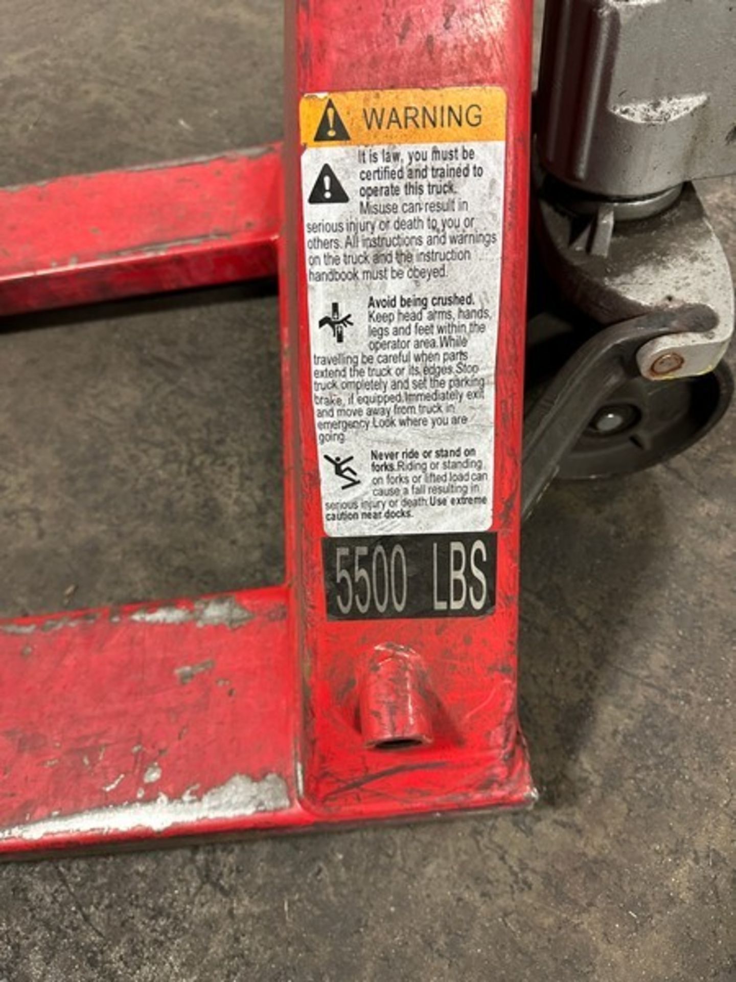 Pallet Jack: Uline 5,500lbs 48 x 27", Red (Located East Rutherford, NJ) (NOTE: REMOVAL 2-DAYS ONLY - Image 2 of 2