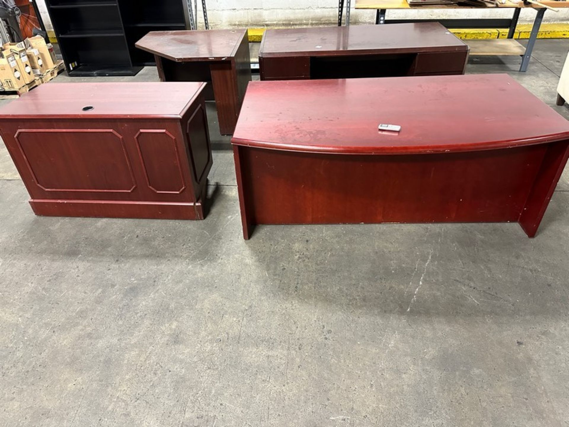 Desks: LOT (2) Desks & (2) Side Tables, 70" x 41" (red) & 70" x 35" side desk 48x24" (Located East