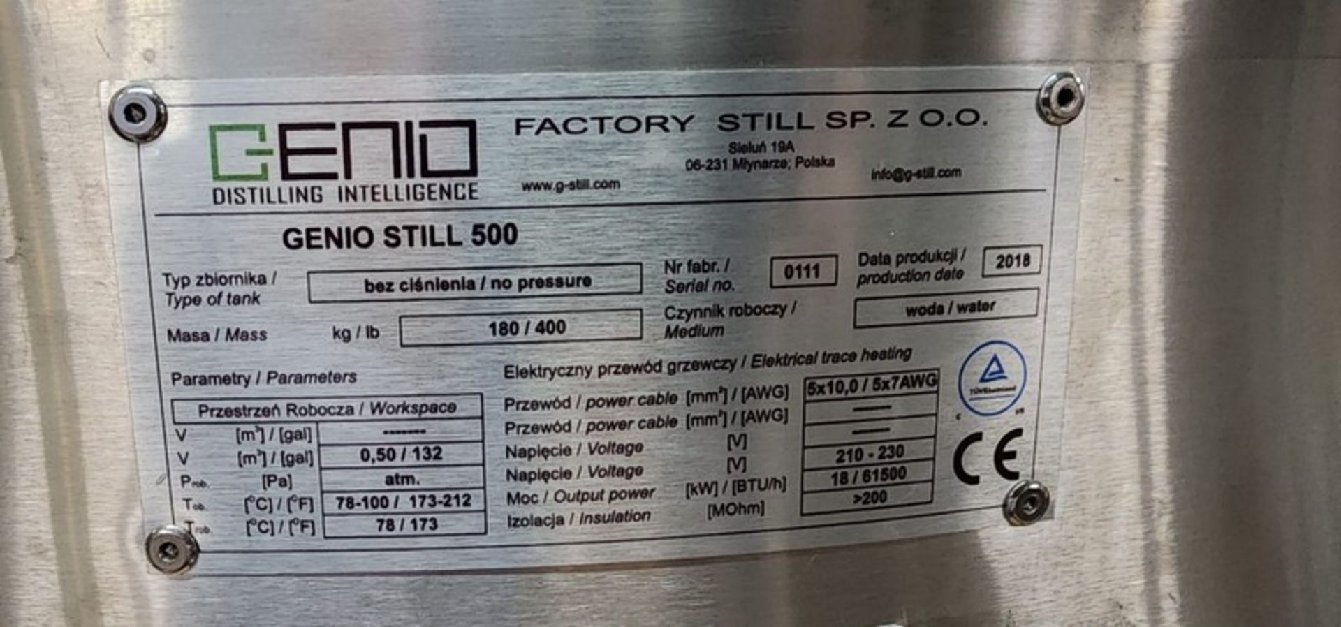Genio Distilling Intelligence Still 50 2018 210-230V 18/61500BTU/H (Item #103S) (Simple loading - Image 6 of 6