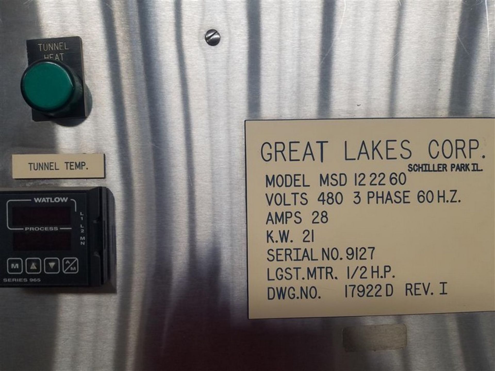 Great Lakes S/S Shrink Tunnel, Model MSD122260, S/N 9127 with Cloth Mesh Belt Conveyor, Aprox. 20- - Image 4 of 7
