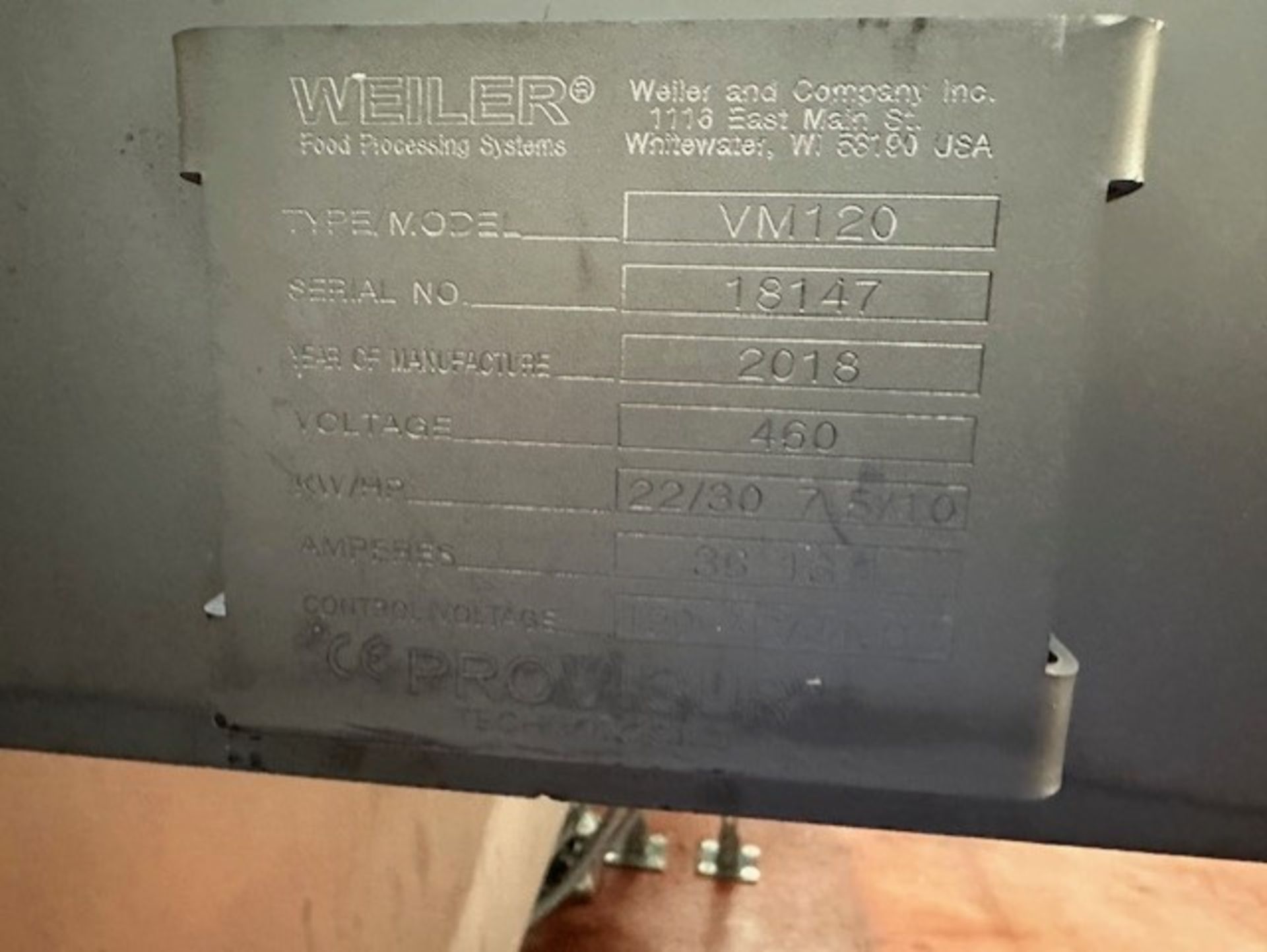 2018 Weiler S/S Mixer, M/N VM120, S/N 18147, 460 Volts, 3 Phase (RIGGING, LOADING, & SITE MANAGEMENT - Image 3 of 10