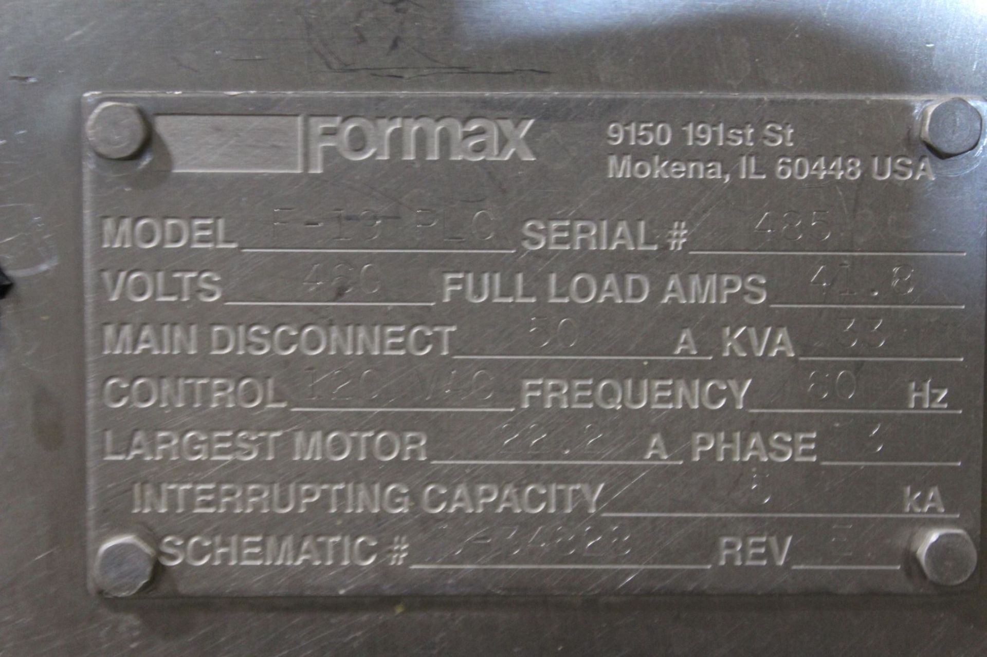 Formax 19 Forming Machine, Model# F-19 PLC, Serial# 485, Item# MTLformax485, - Image 5 of 7