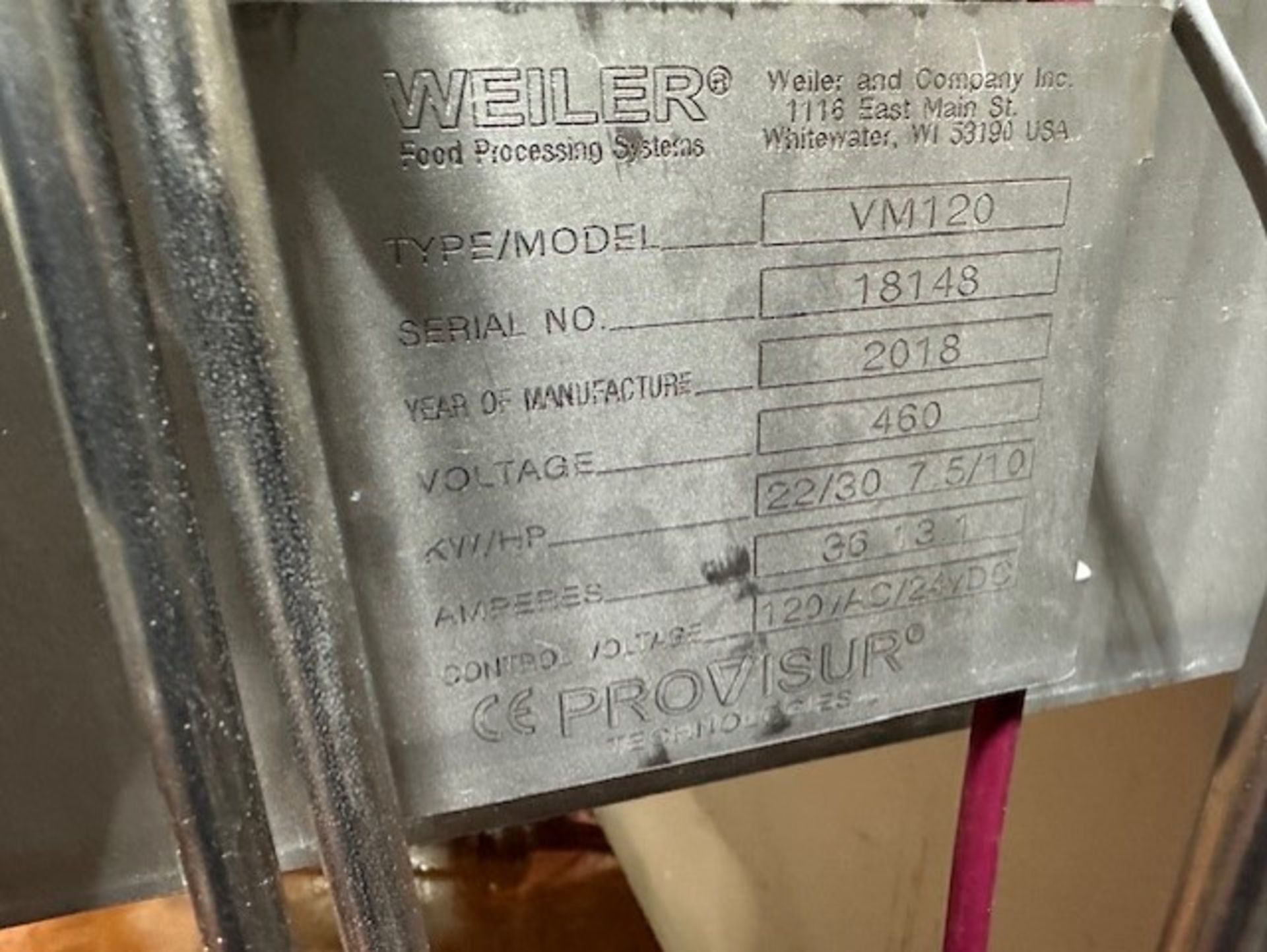 2018 Weiler S/S Mixer, M/N VM120, S/N 18148, 460 Volts, 3 Phase - Image 13 of 13