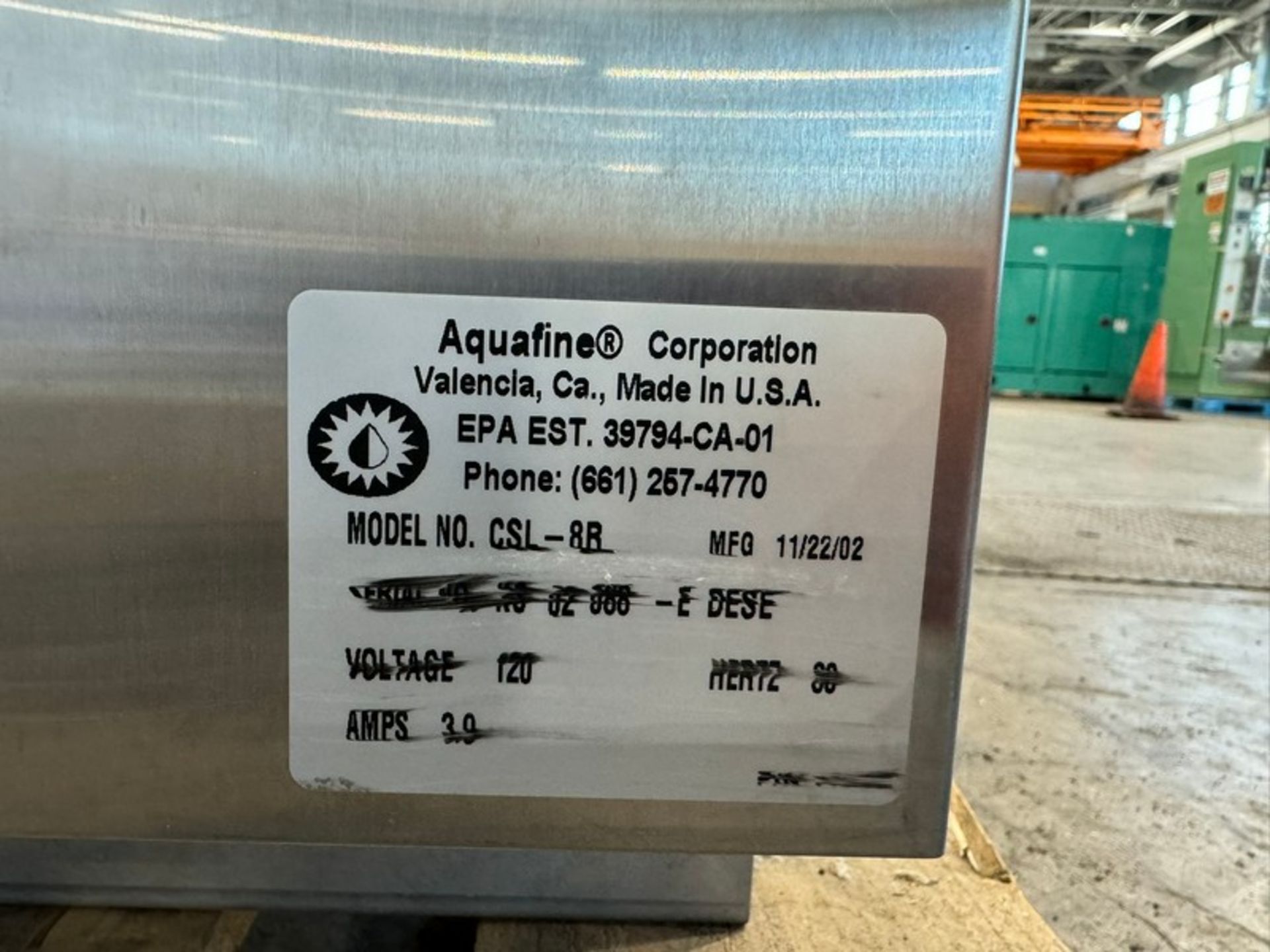 Aquafine S/S Ultraviolet Disinfection Unit, M/N CSL-8R, 120 Volts, with Aprox. 3" Clamp Type Inlet/ - Image 8 of 8