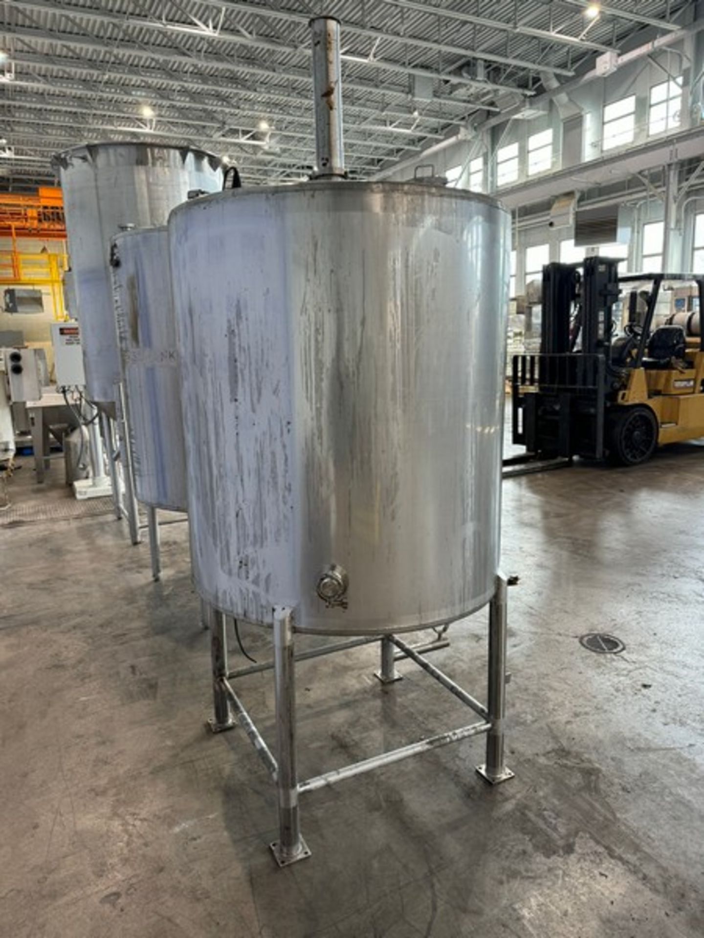 Viatec Aprox. 300 Gal. S/S Single Wall Tank, Vessel Dims.: Aprox. 47" H x 46" Dia. Mounted on S/S - Image 4 of 8