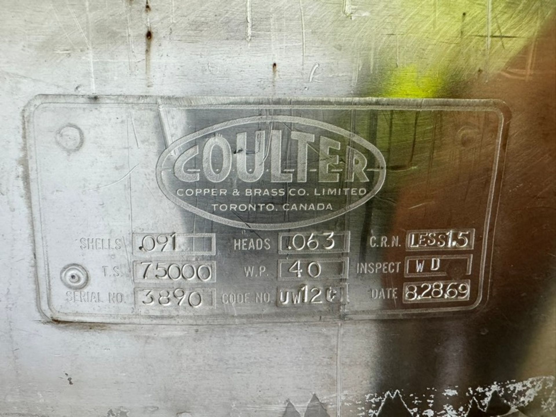 Coulter Aprox. 125 Gal. S/S Kettle, S/N 3890, with S/S Agitation Bridge, Internal Dims. of Vessel: - Image 5 of 10
