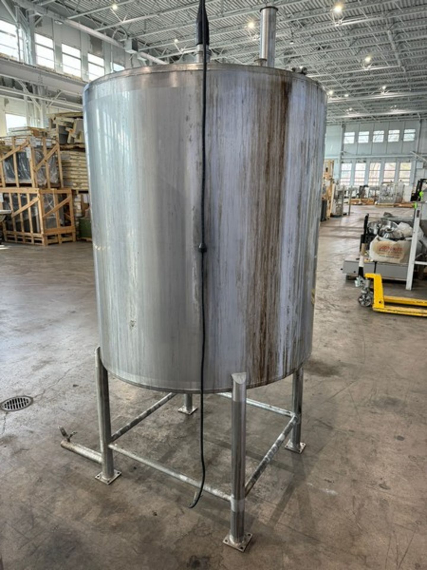 Viatec Aprox. 300 Gal. S/S Single Wall Tank, Vessel Dims.: Aprox. 47" H x 46" Dia. Mounted on S/S - Image 3 of 8