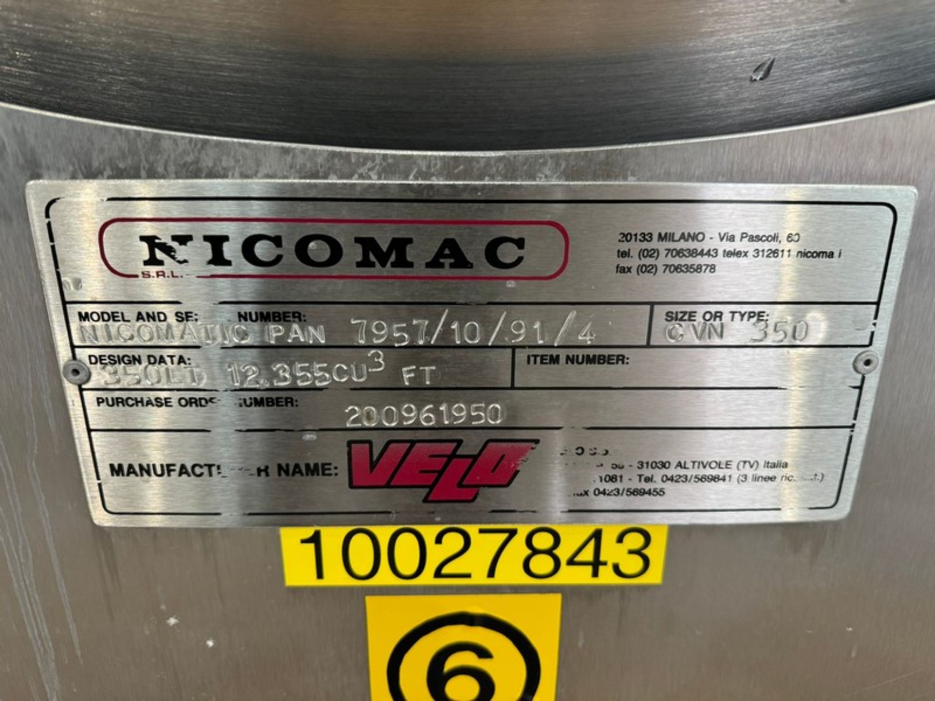Nicomac S/S Coating Pan, M/N NICOMATIC PAN, S/N 7957/10/91/4, Size or Type: CVN 350, Design Data: - Image 7 of 10