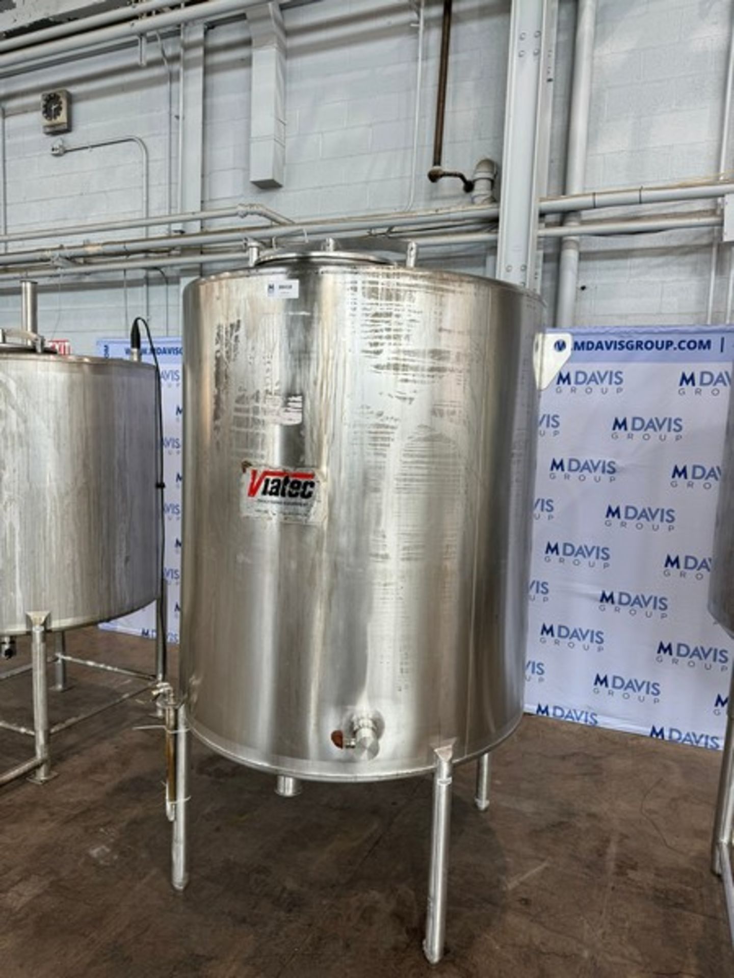 Viatec Aprox. 500 Gal. S/S Single Wall Tank, Vessel Dims.: Aprox. 57" H x 52" Dia. Mounted on S/S - Image 7 of 11