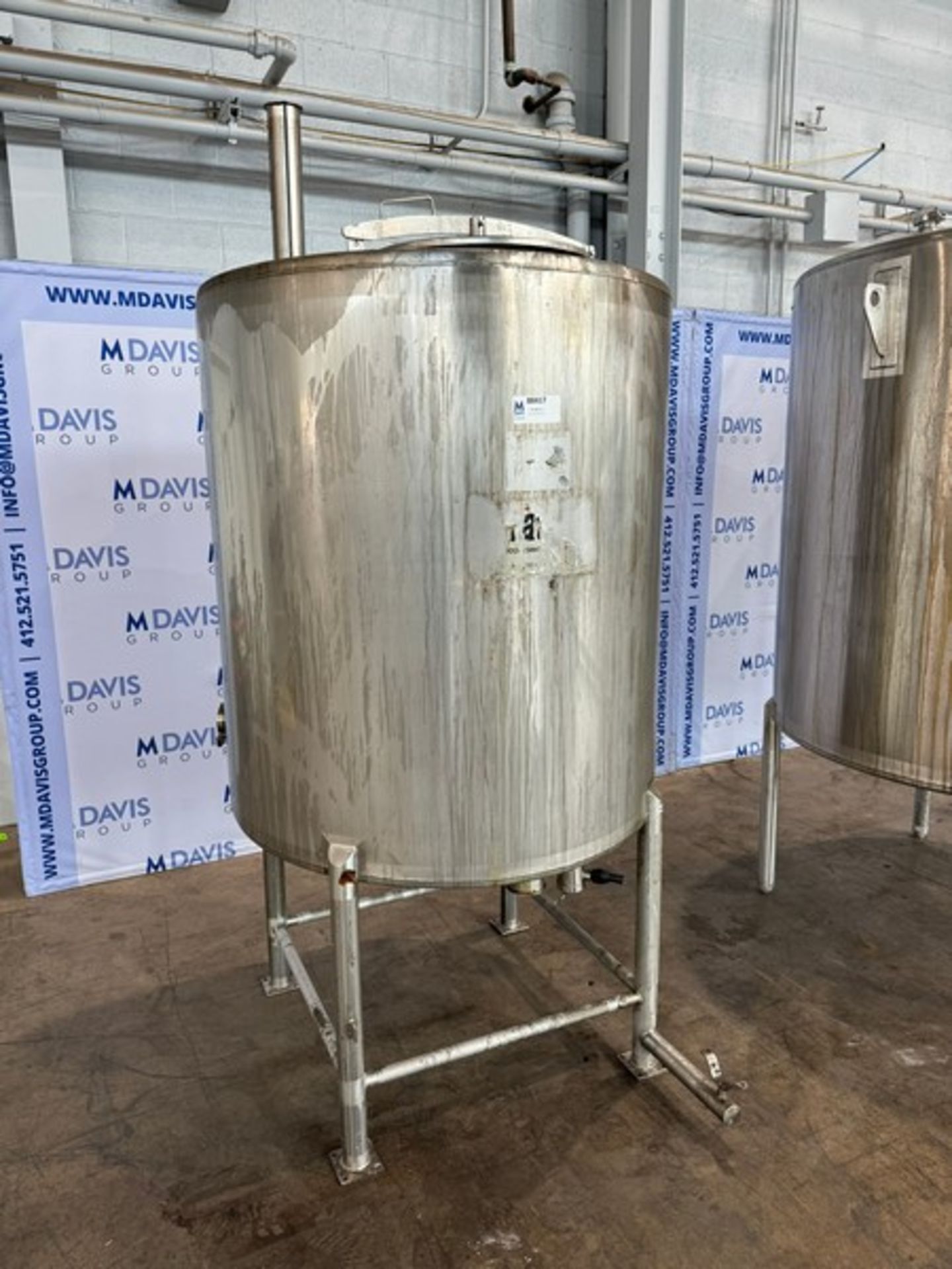 Viatec Aprox. 300 Gal. S/S Single Wall Tank, Vessel Dims.: Aprox. 47" H x 46" Dia. Mounted on S/S