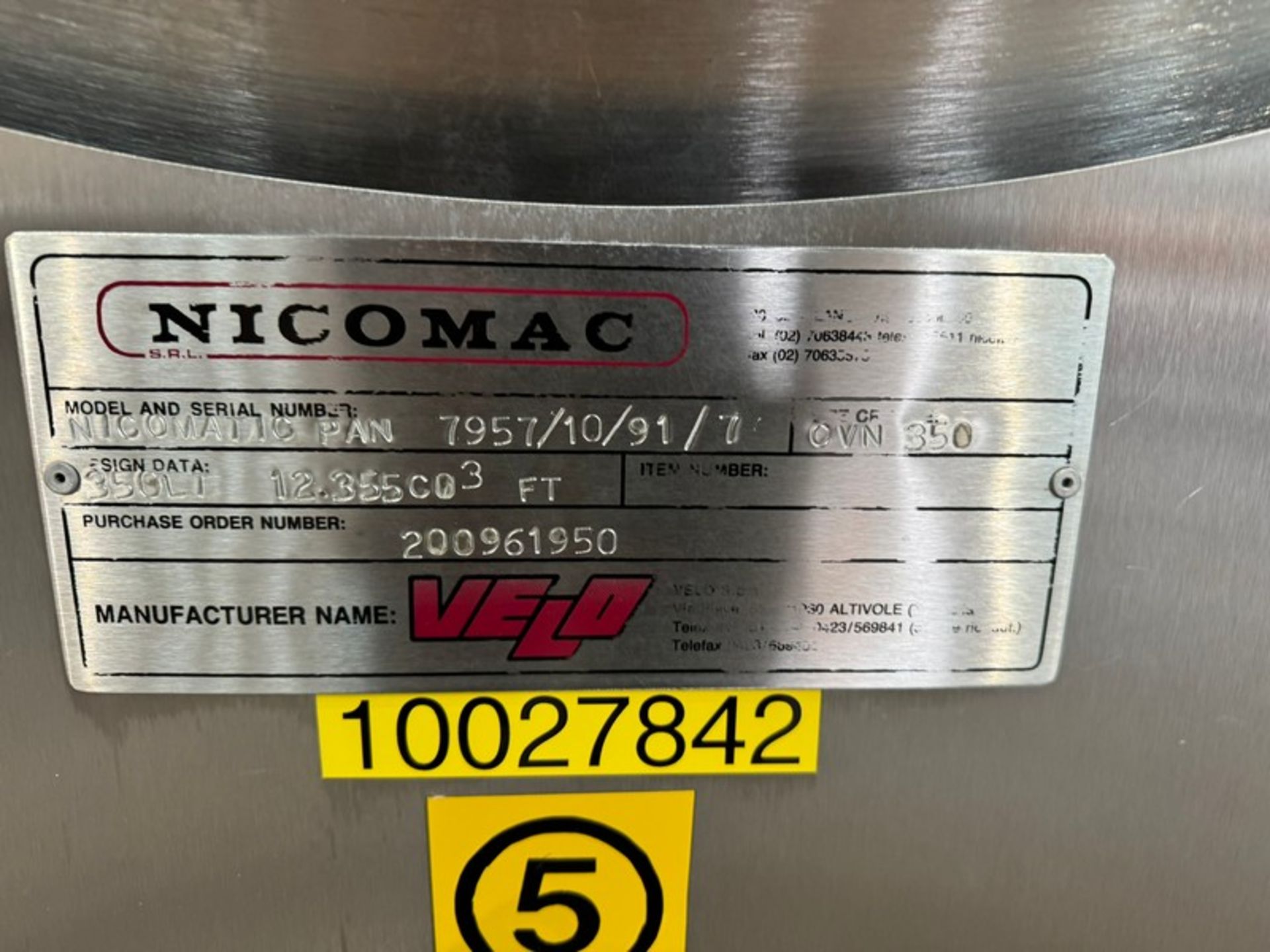Nicomac S/S Coating Pan, M/N NICOMATIC PAN, S/N 7957/10/91/7, Size or Type: CVN 350, Design Data: - Image 4 of 10
