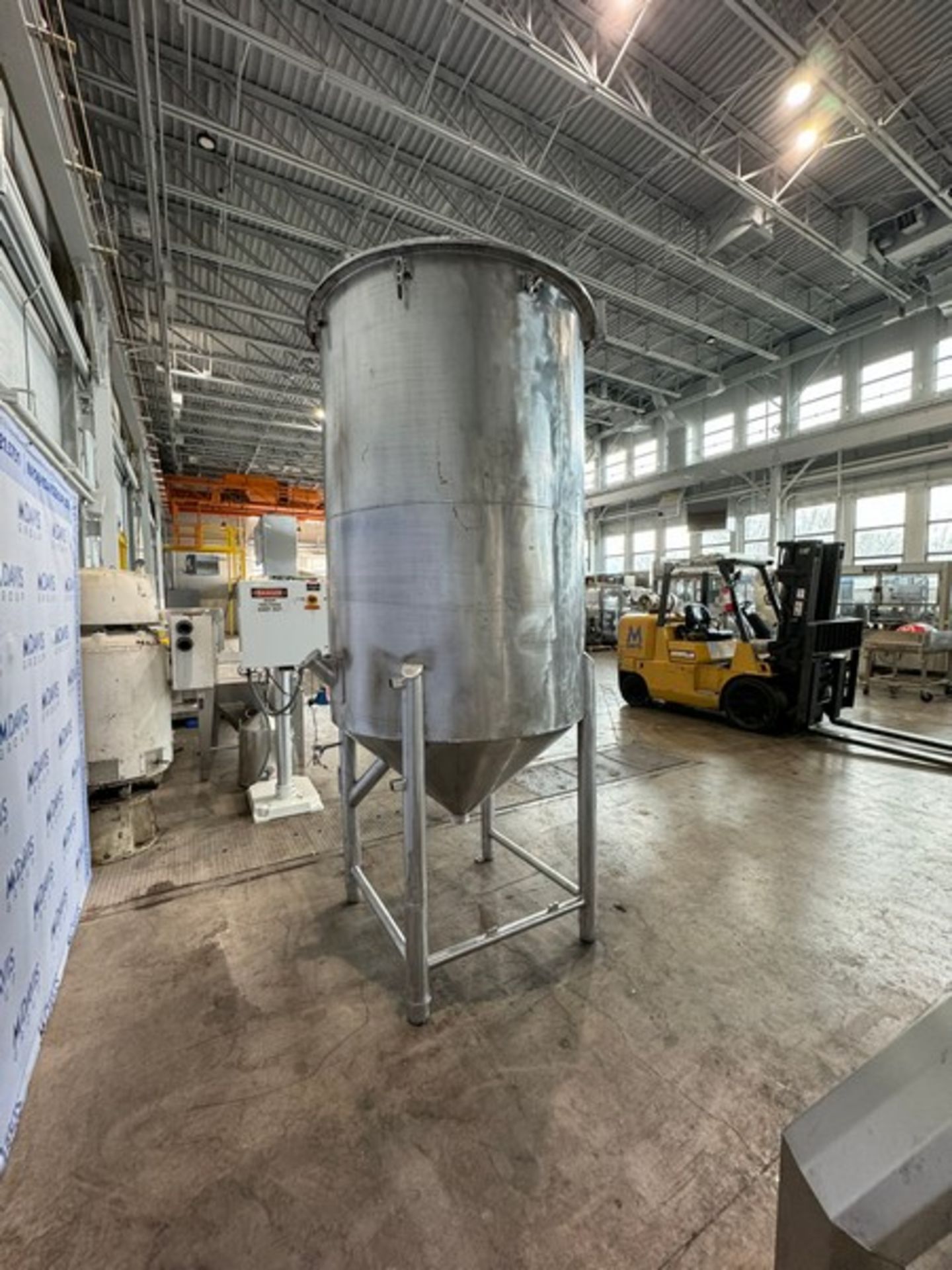 Aprox. 500 Gal. S/S Single Wall Tank, Vessel Dims.: Aprox. 70" Tall x 48" Dia., with Cone Bottom, - Image 4 of 8