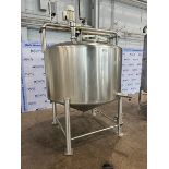 Aprox. 500 Gal. S/S Single Wall Mixing Tank, Vessel Dims.: Aprox. 36" H x 36" Dia., with Dome Top,