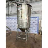Aprox. 500 Gal. S/S Single Wall Tank, Vessel Dims.: Aprox. 70" Tall x 48" Dia., with Cone Bottom,