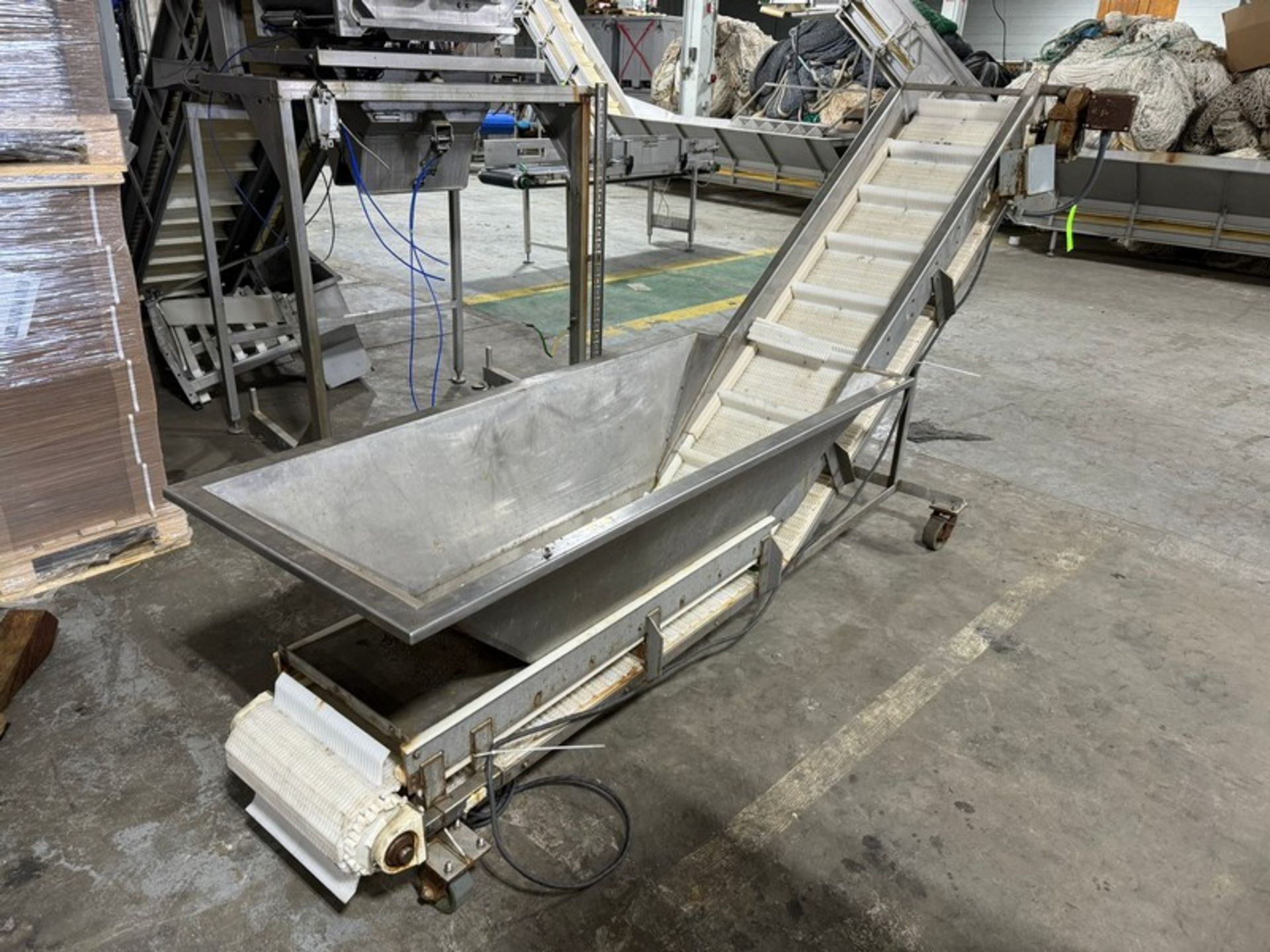 Coastal Equipment Corp. S/S Infeed Hopper, with Incline, Incline Height: Aprox. 60" H (Peak to