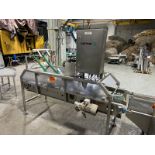 Optimar Lid Applicator Conveyor 2002, with Aprox. 16" W Rolls, with Motor, Mounted on S/S Frame (