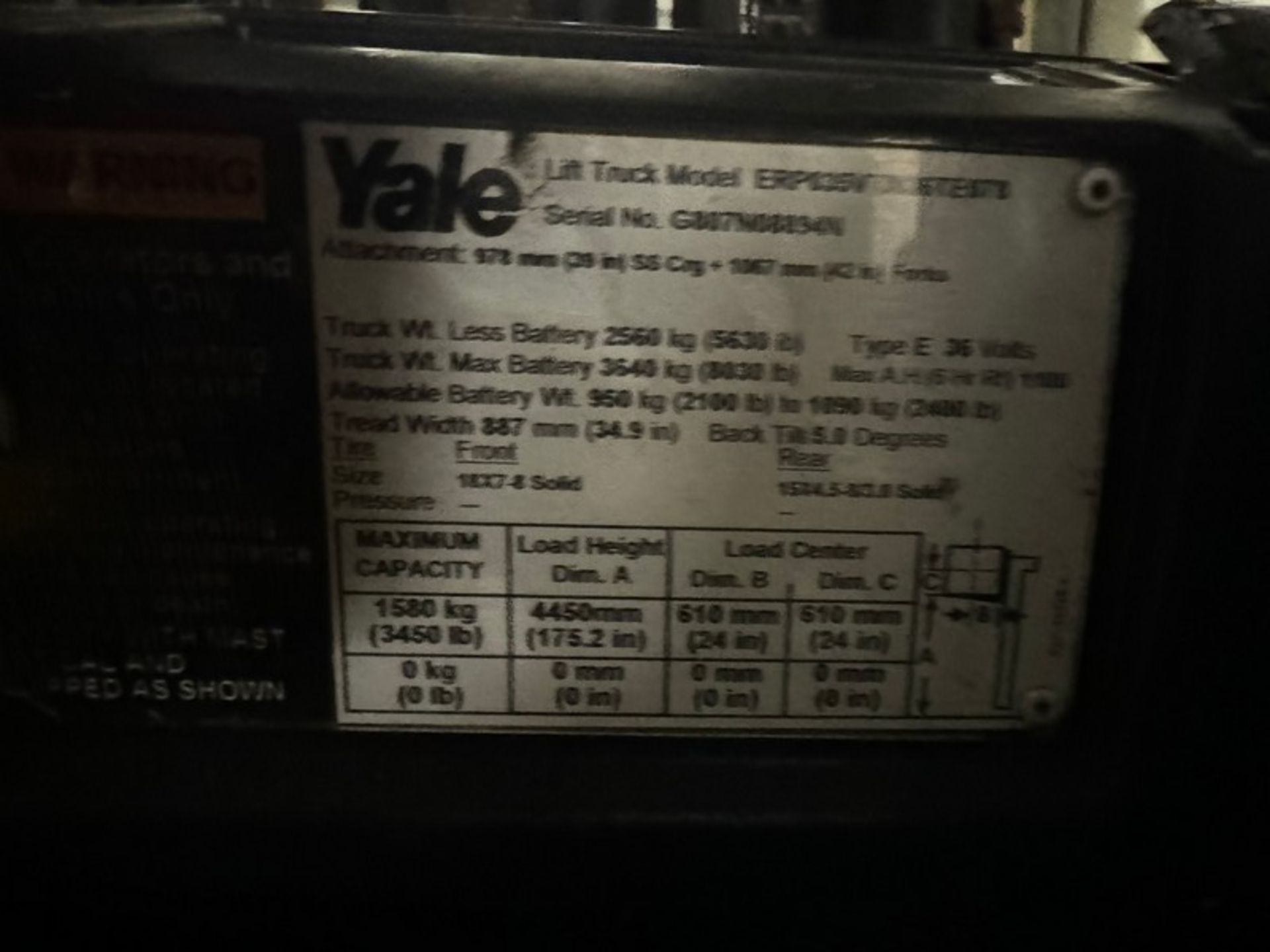 YALE 3,450 lb. Sit-Down Electric Forklift - Image 7 of 7