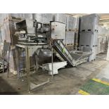 S/S Incline Feed Hopper & Portioner, with Cleated Incline & Waste Conveyor, Aprox. 7-1/4" Cleat