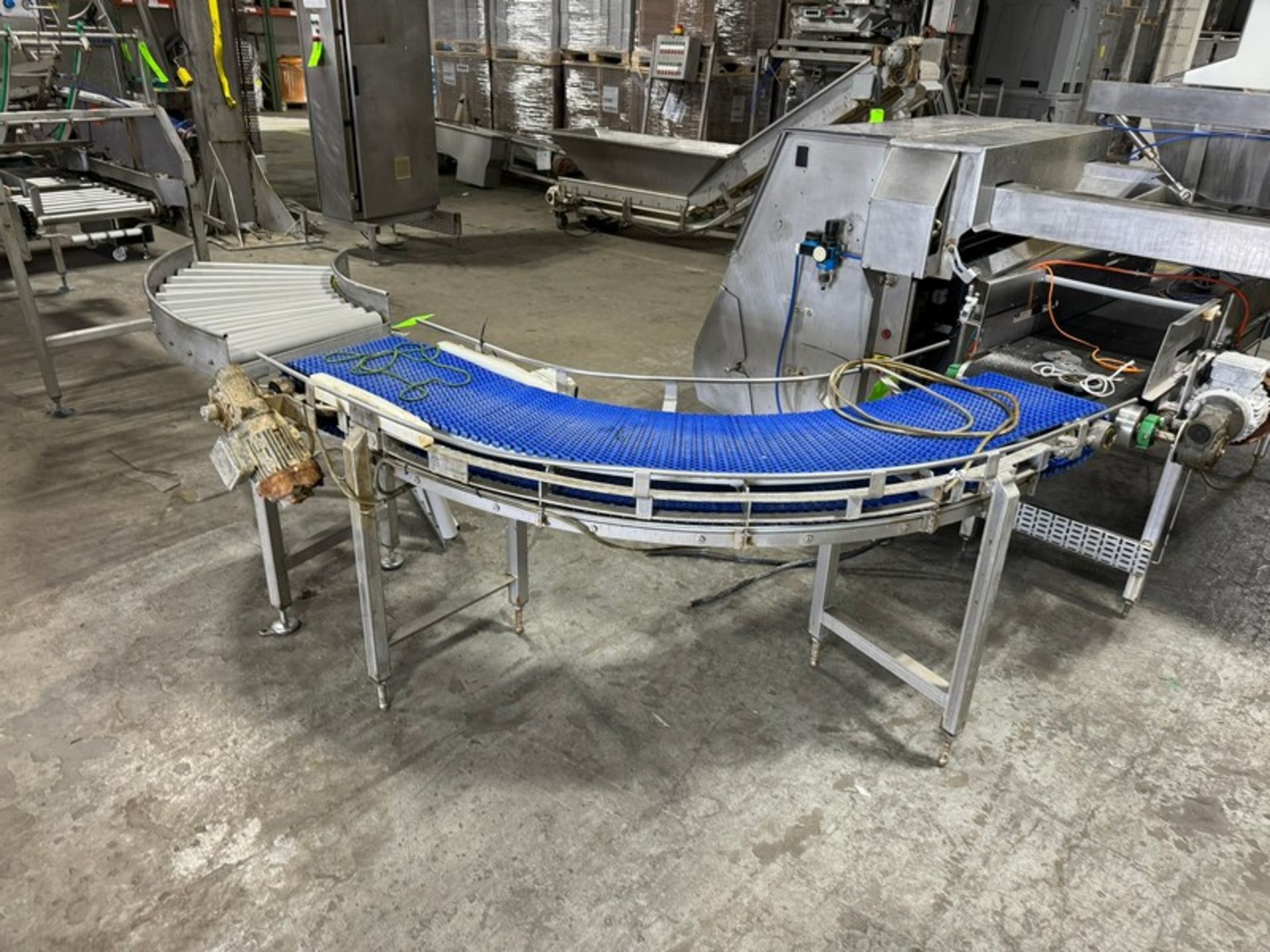 90 Degree Turn Conveyor, with Aprox. 12" W Belt with Drive, with Small Section of Roller Conveyor ( - Image 3 of 4