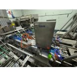 Optimar Lid Applicator Conveyor 2002, with Aprox. 16" W Rolls, with Motor, Mounted on S/S Frame (