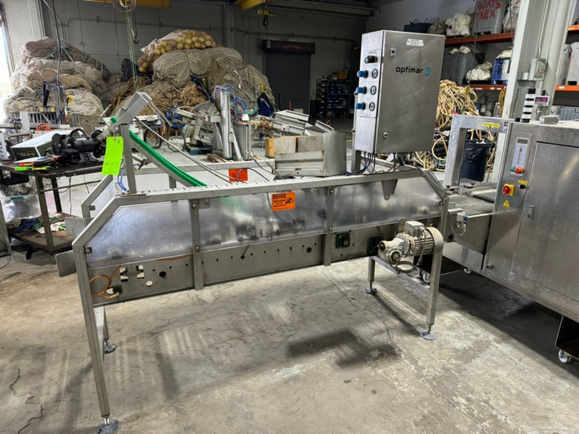 Optimar Lid Applicator Conveyor 2002, with Aprox. 16" W Rolls, with Motor, Mounted on S/S Frame ( - Image 2 of 5