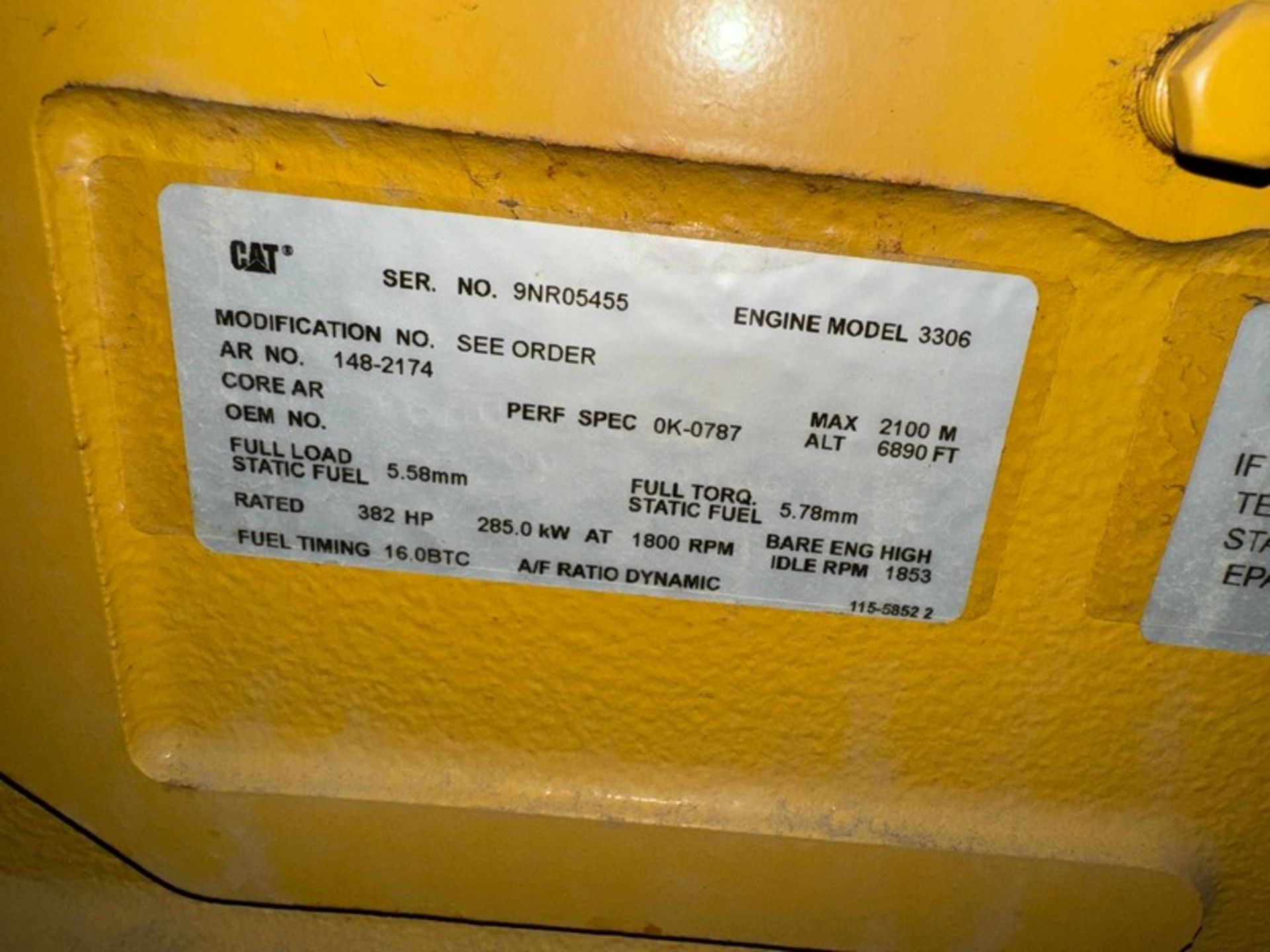 CAT 3306 Generator, S/N 9NR05455, 285 KW, with Bottom Mounted Fuel Tank (LOCATED IN GLOUCESTER, MA) - Image 9 of 12