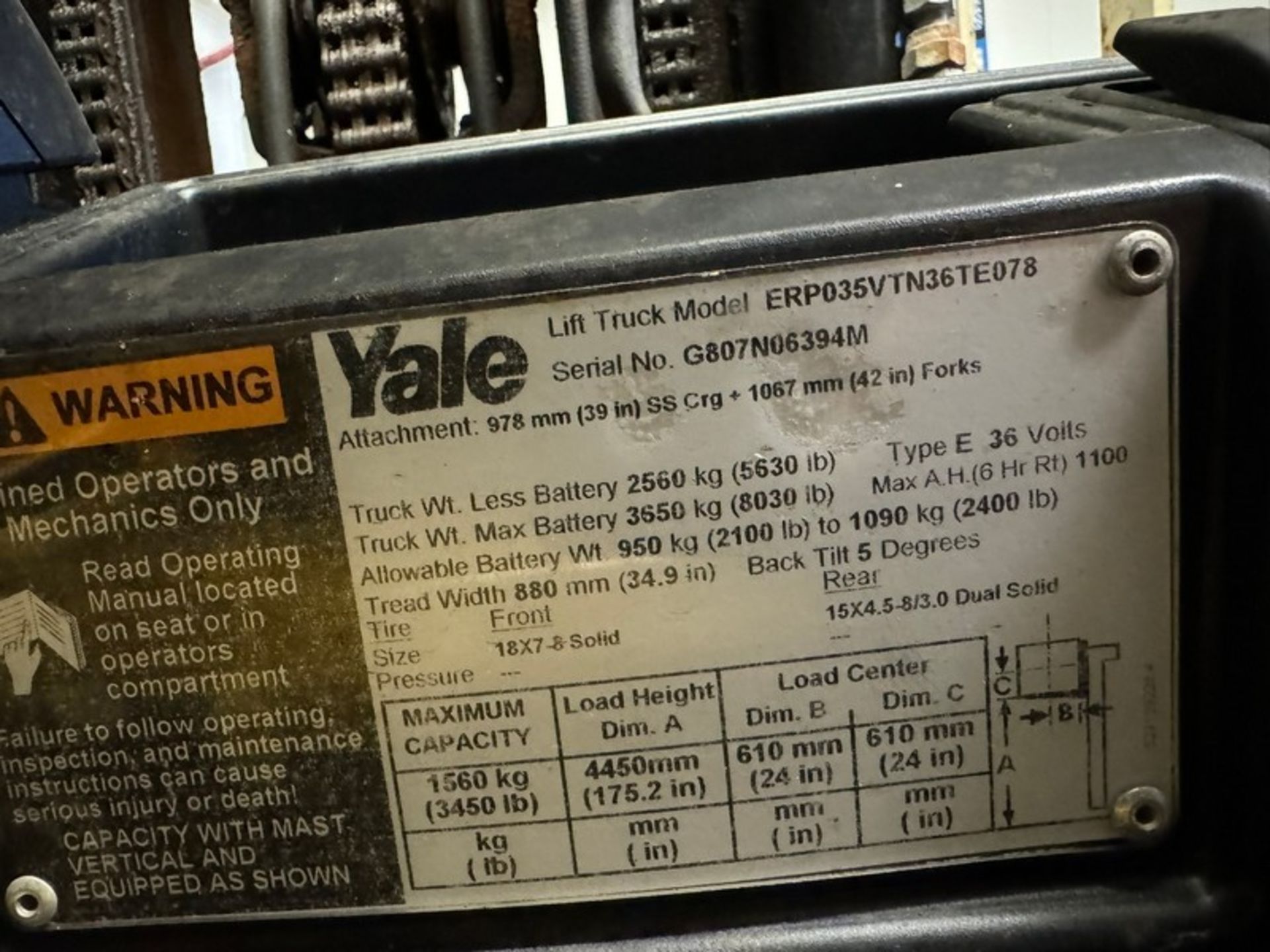 YALE 3,450 lbs. Sit-Down Electric Forklift - Image 4 of 11