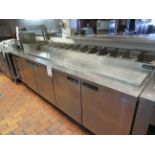4 door stainless steel refrigerated prepartation table with drawers approx. 114"w x 36"d x 36"h