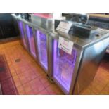 Double sided glass (8) door refrigerator approx. 89"w x 30"d x 42"h