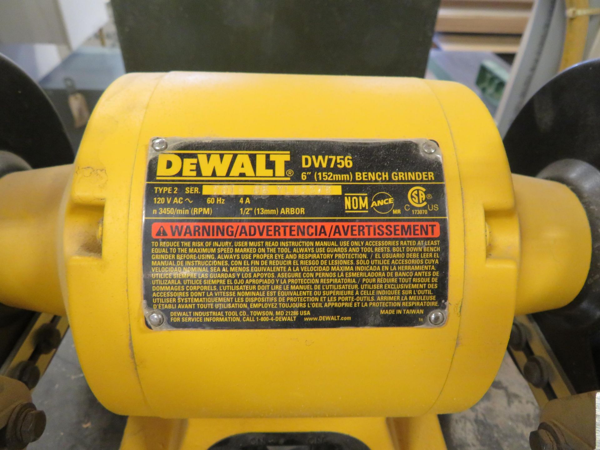 DEWALT bench grinder, Mod# DW756 - Image 2 of 3