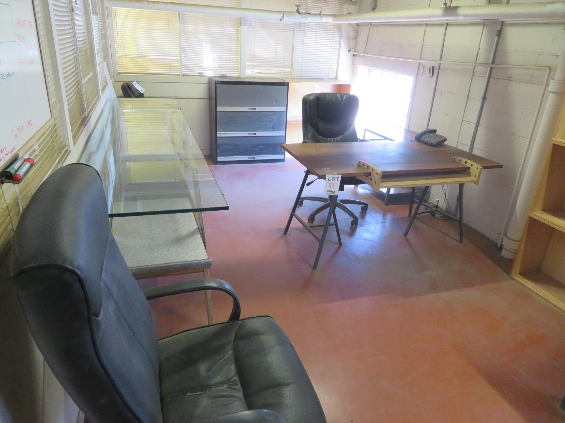 LOT including complete office with desks, filing cabinet, chairs, etc.