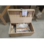 LOT including wood toolbox with chisels, etc.