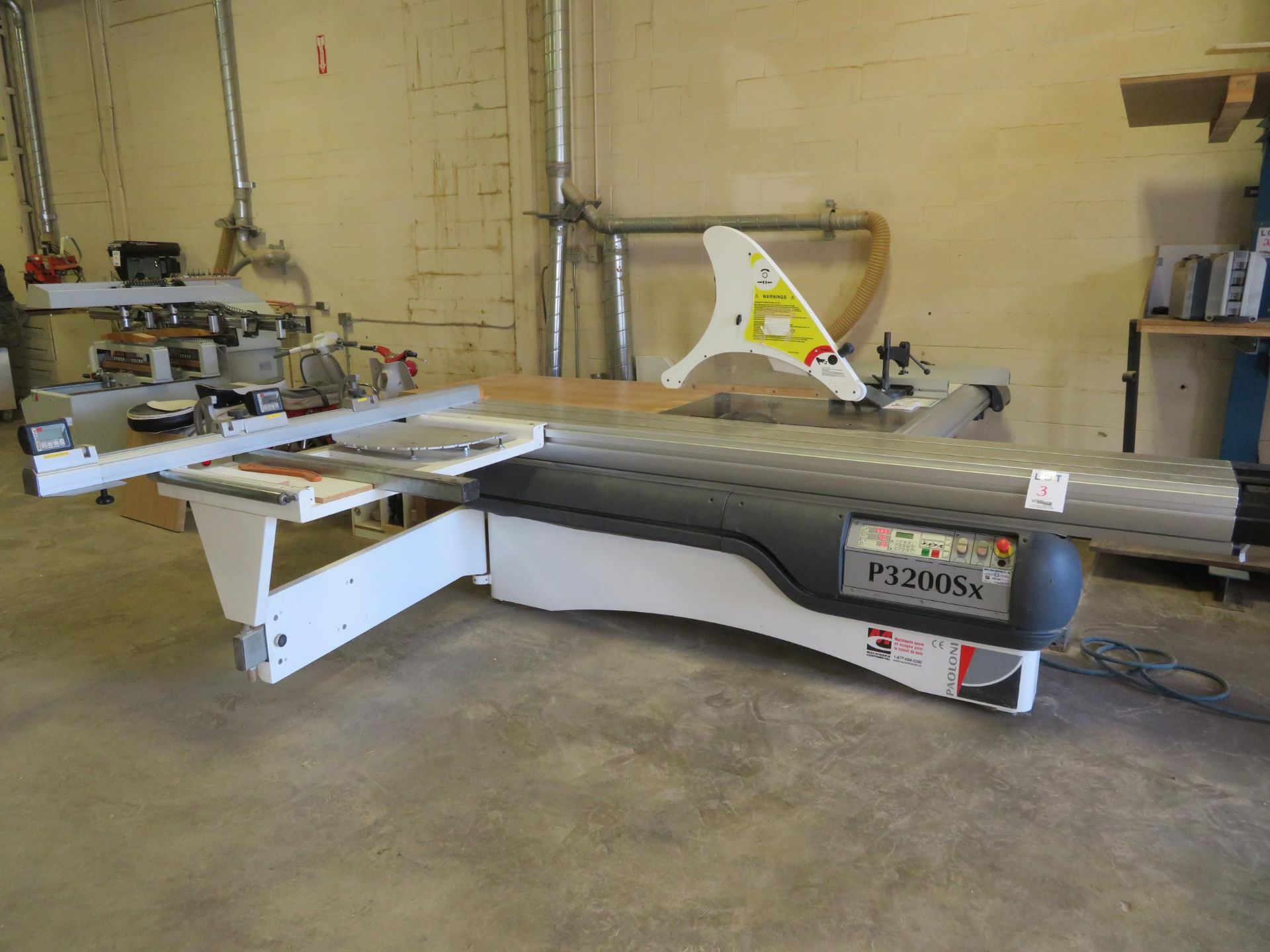 PAOLINI Sliding table saw, Mod# P3200SX (Made in Italy), 575 volts, power : 6 KW, 3 phase, 60 HZ, 10