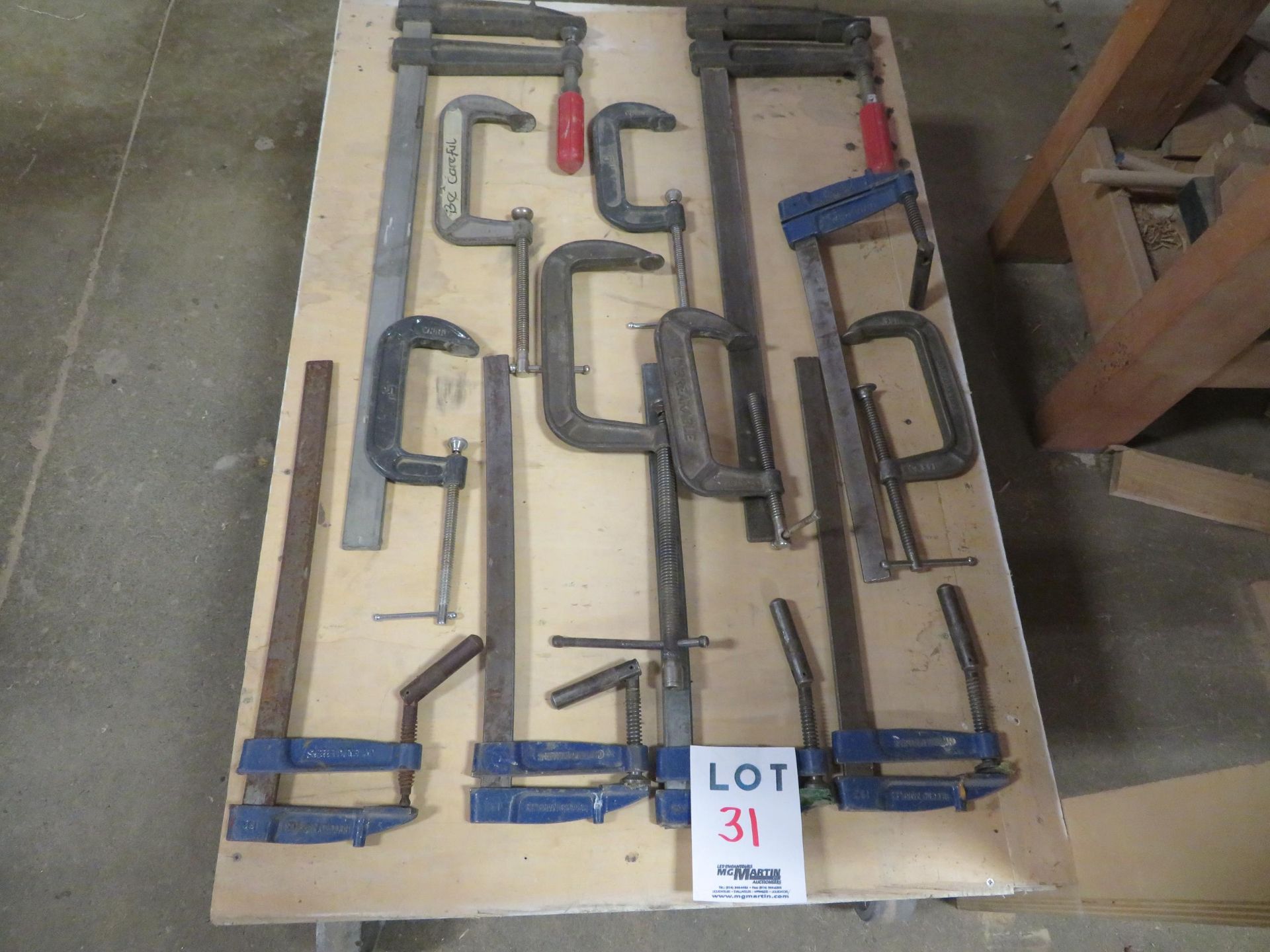 LOT including assorted clamps (qty 12) with dollie on wheels - Image 2 of 2