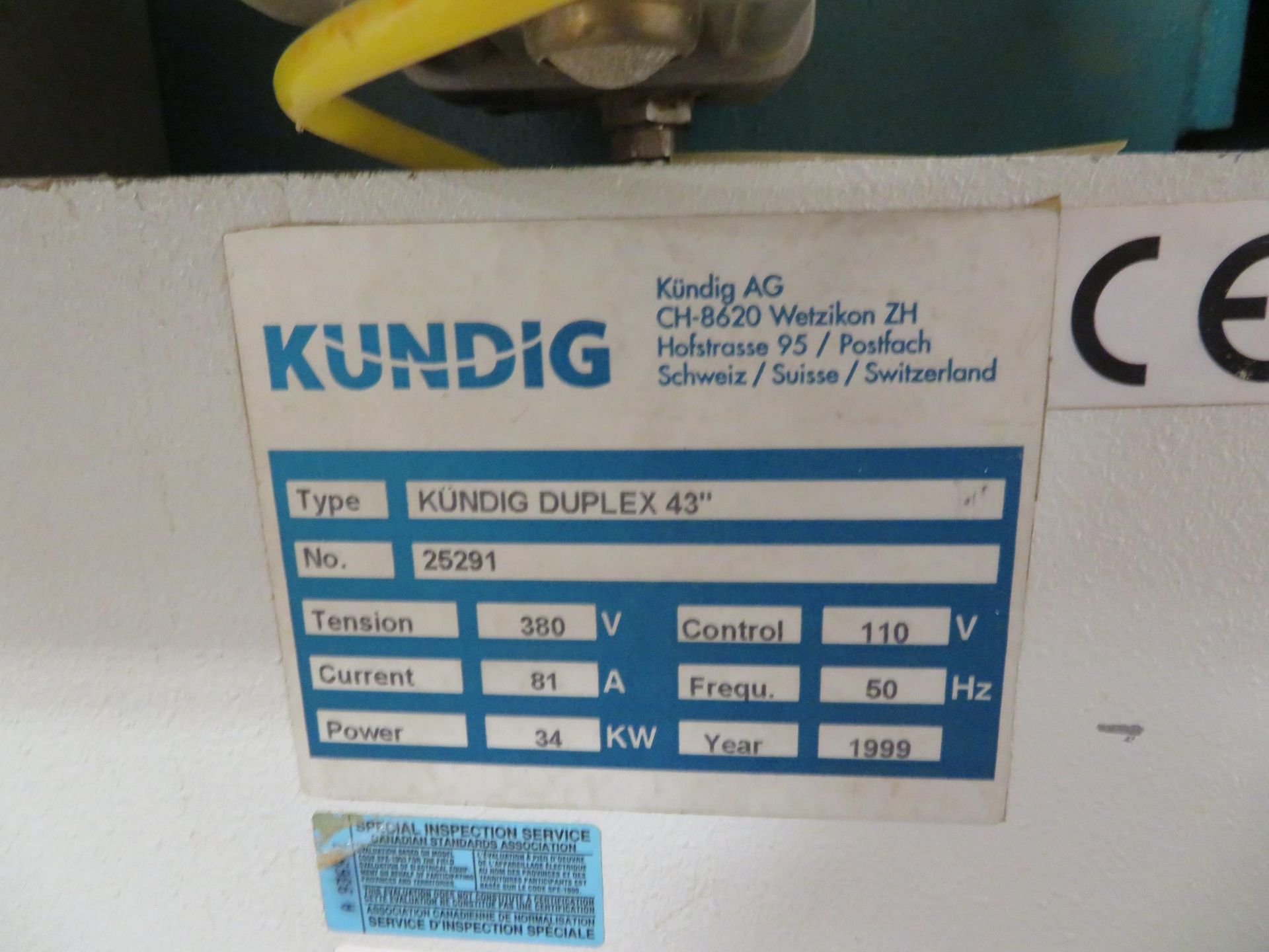 KUNDIG 2 head belt sander (1999), Mod# DUPLEX 43, Tension 380 V, current 81 A, Power 34 KW, - Image 11 of 13