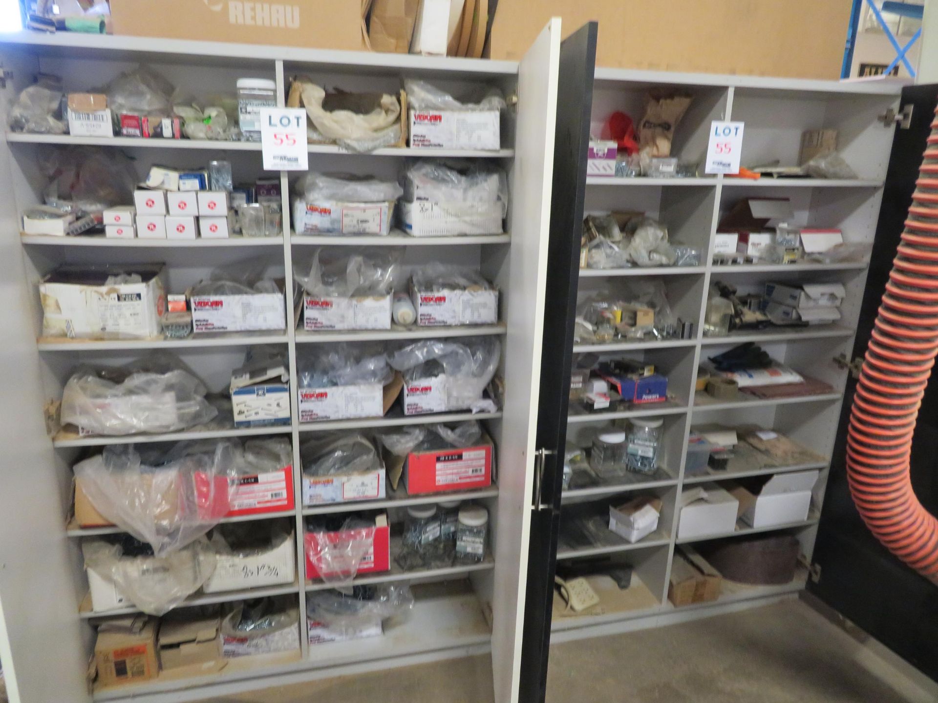 LOT including assorted screws, bolts, etc. with cabinets