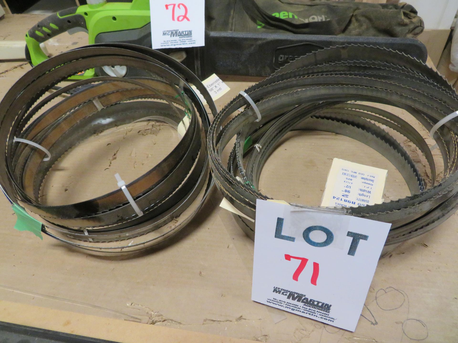 LOT including assorted band saw blades